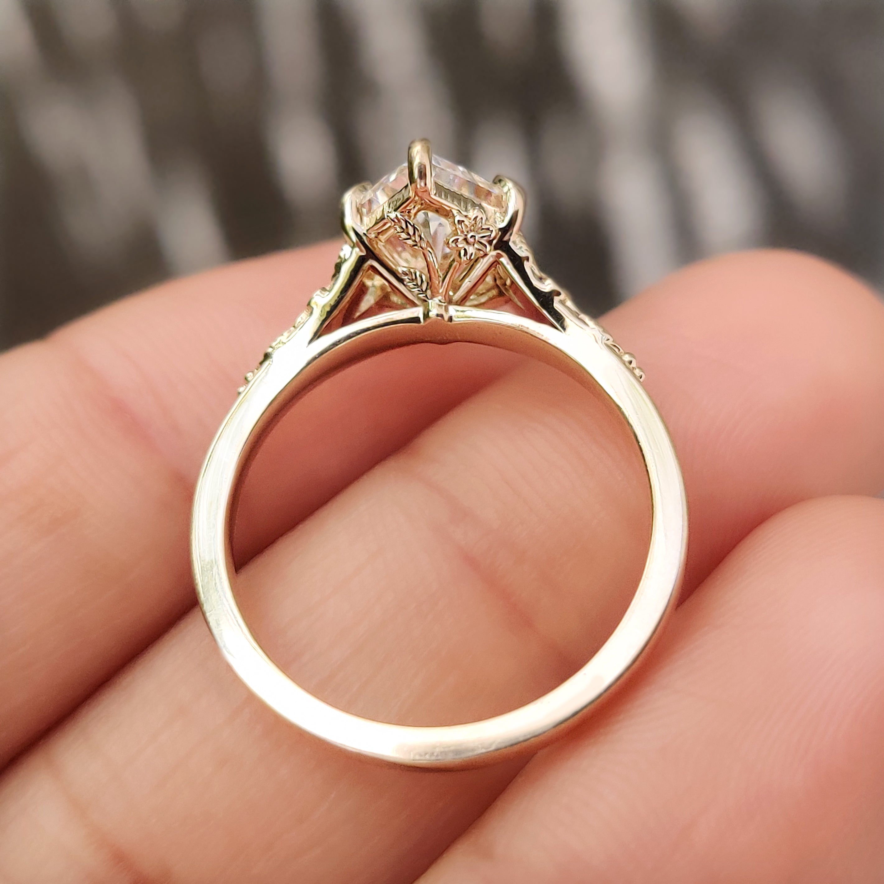 Cathedral setting Dutch marquise solitaire ring
