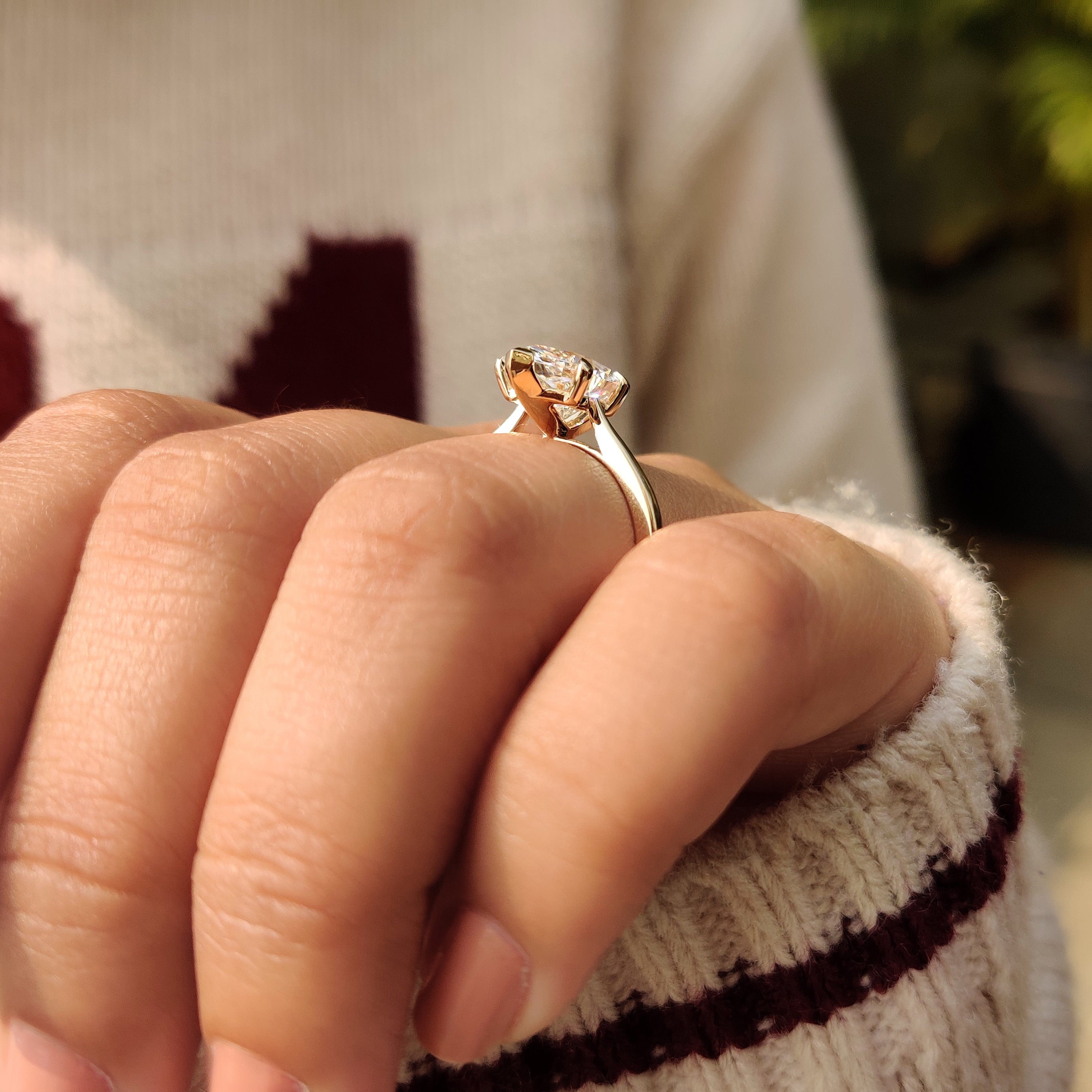 Dutch marquise engagement ring with slim tapered shank band.
