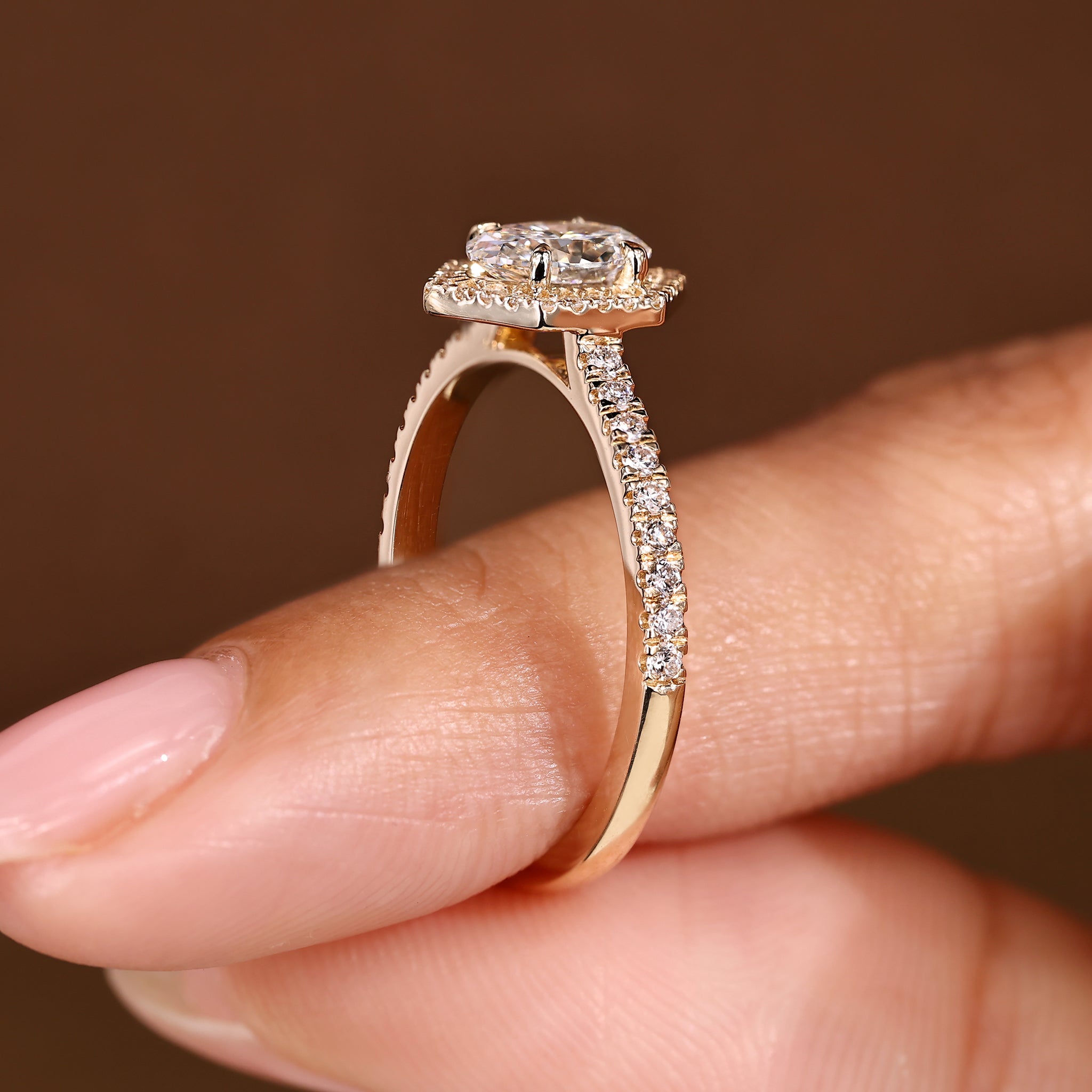 Oval Diamond Ring - Hexagon Halo Style