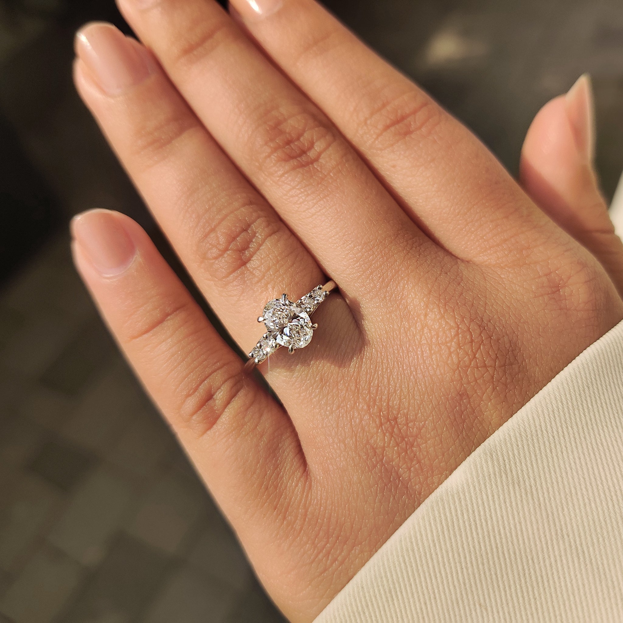 Carat Diamonds oval cut diamond engagement ring.
