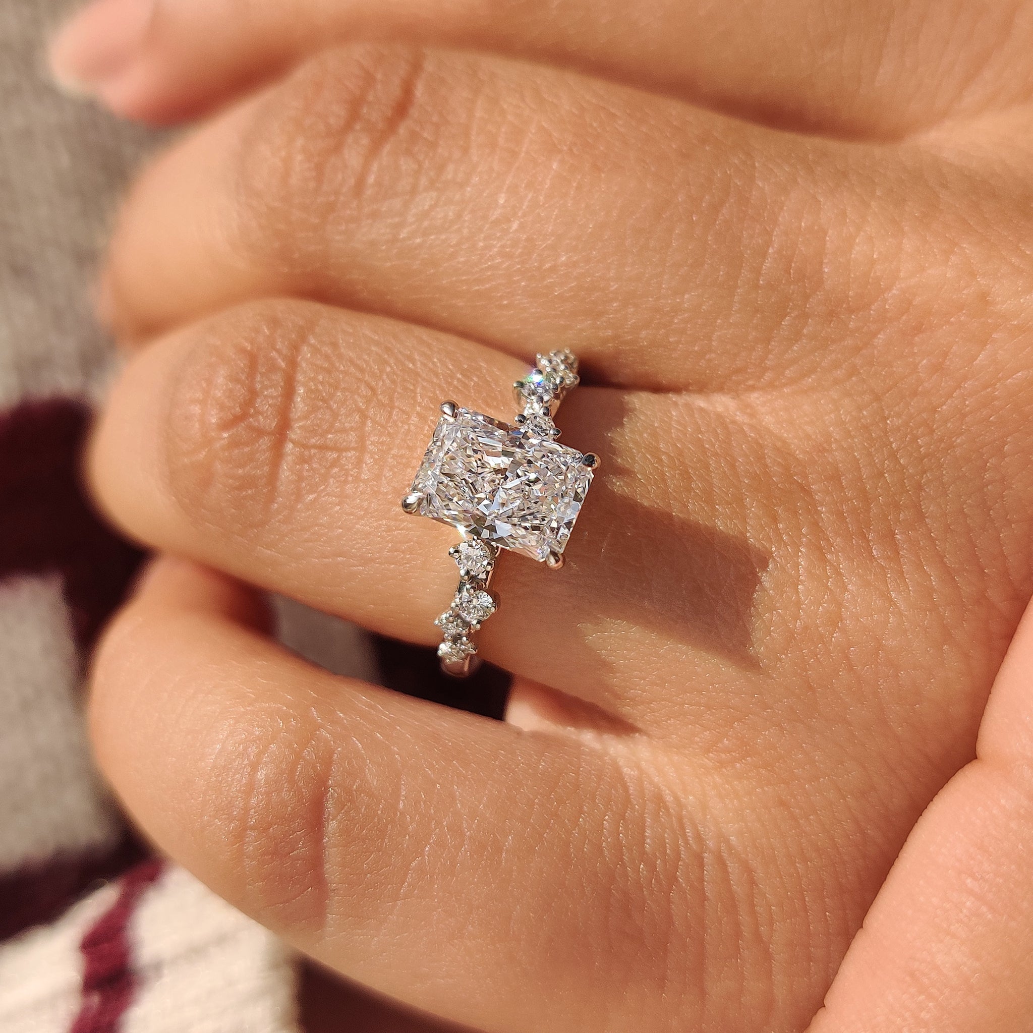 Carat Diamonds handmade radiant cut diamond ring.