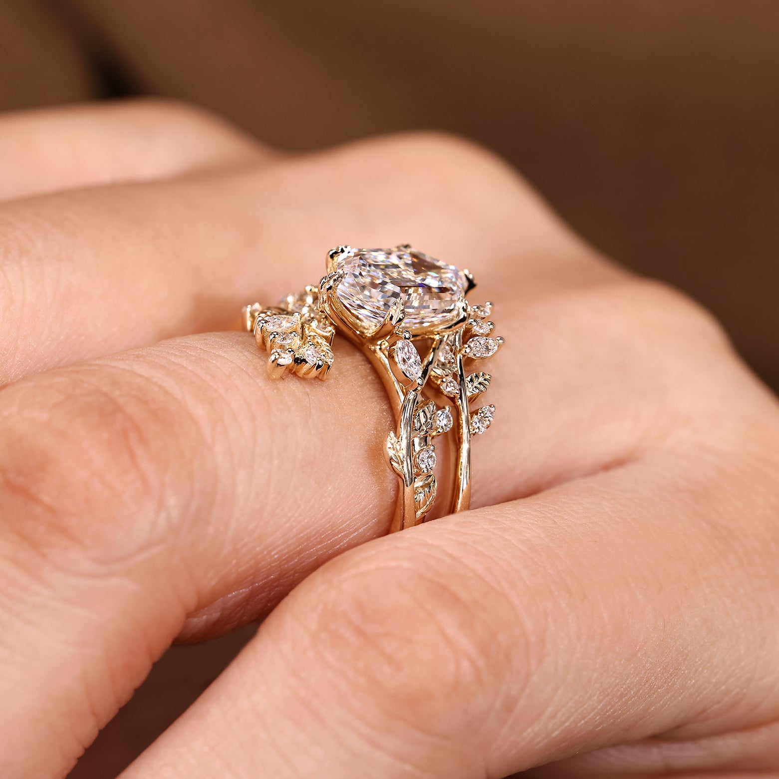 Lab grown diamond bridal set with marquise accent side stones
