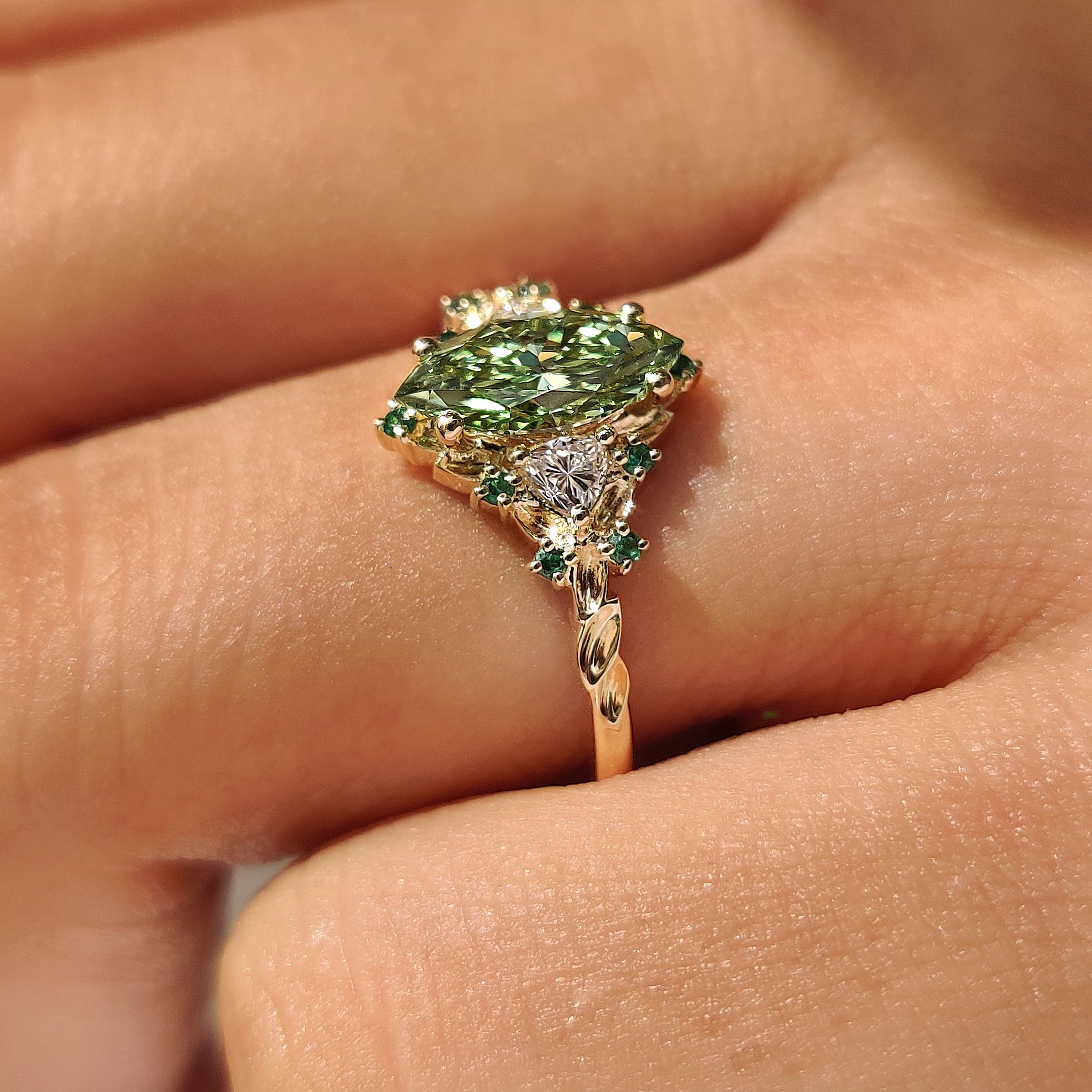 Cluster setting ring with trillion side stones.
