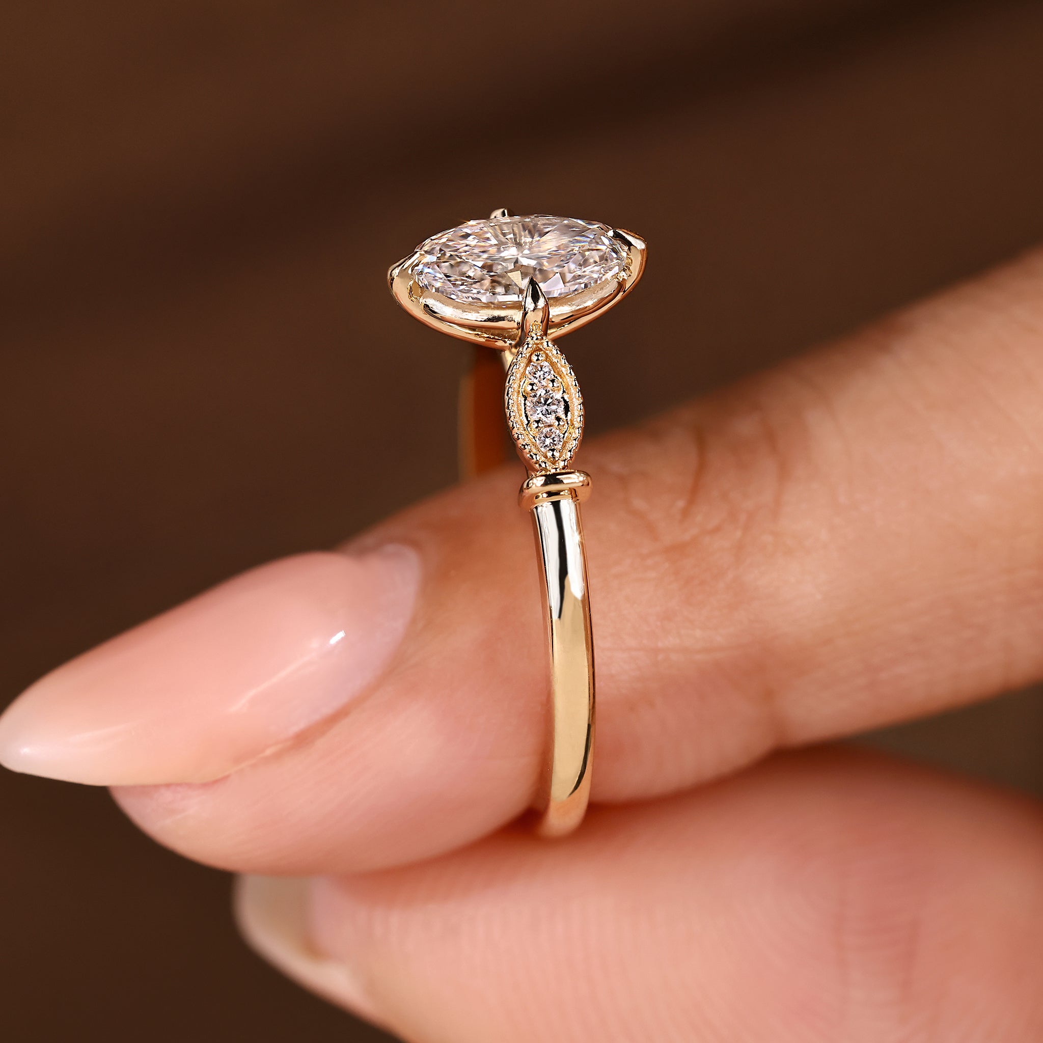 Handmade oval lab diamond ring with compass claw setting
