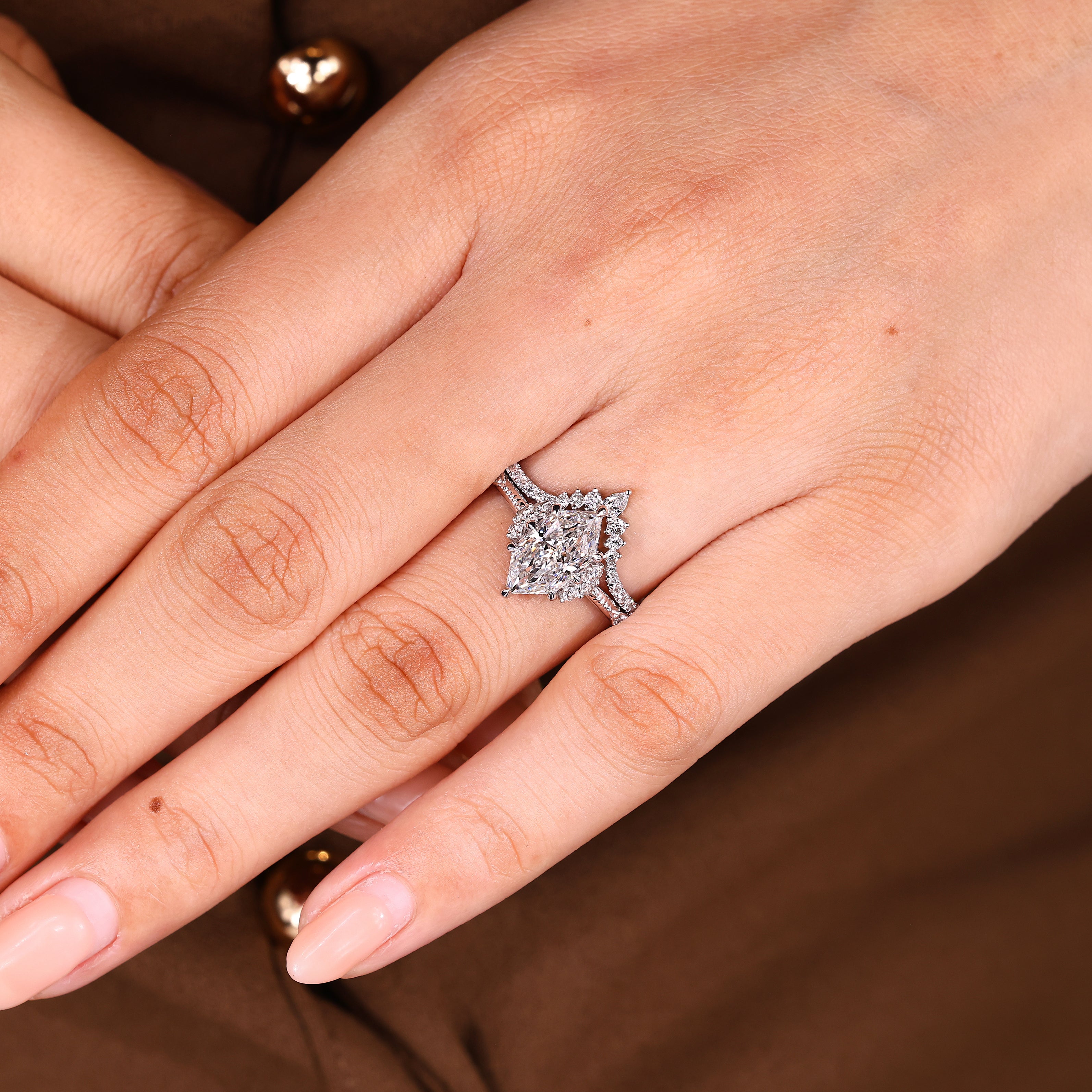 Lab grown diamond bridal set with vintage style details

