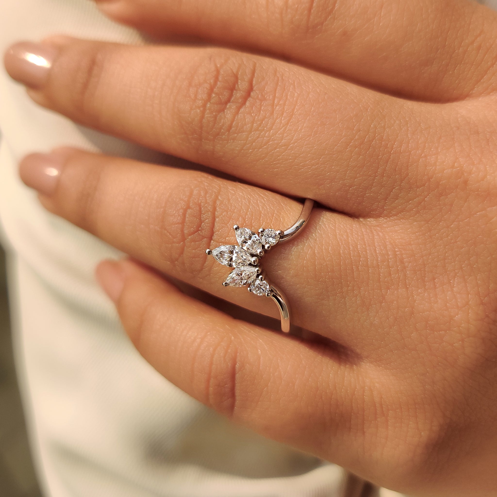 U Shape Curved Wedding Band with Marquise and Round Diamonds