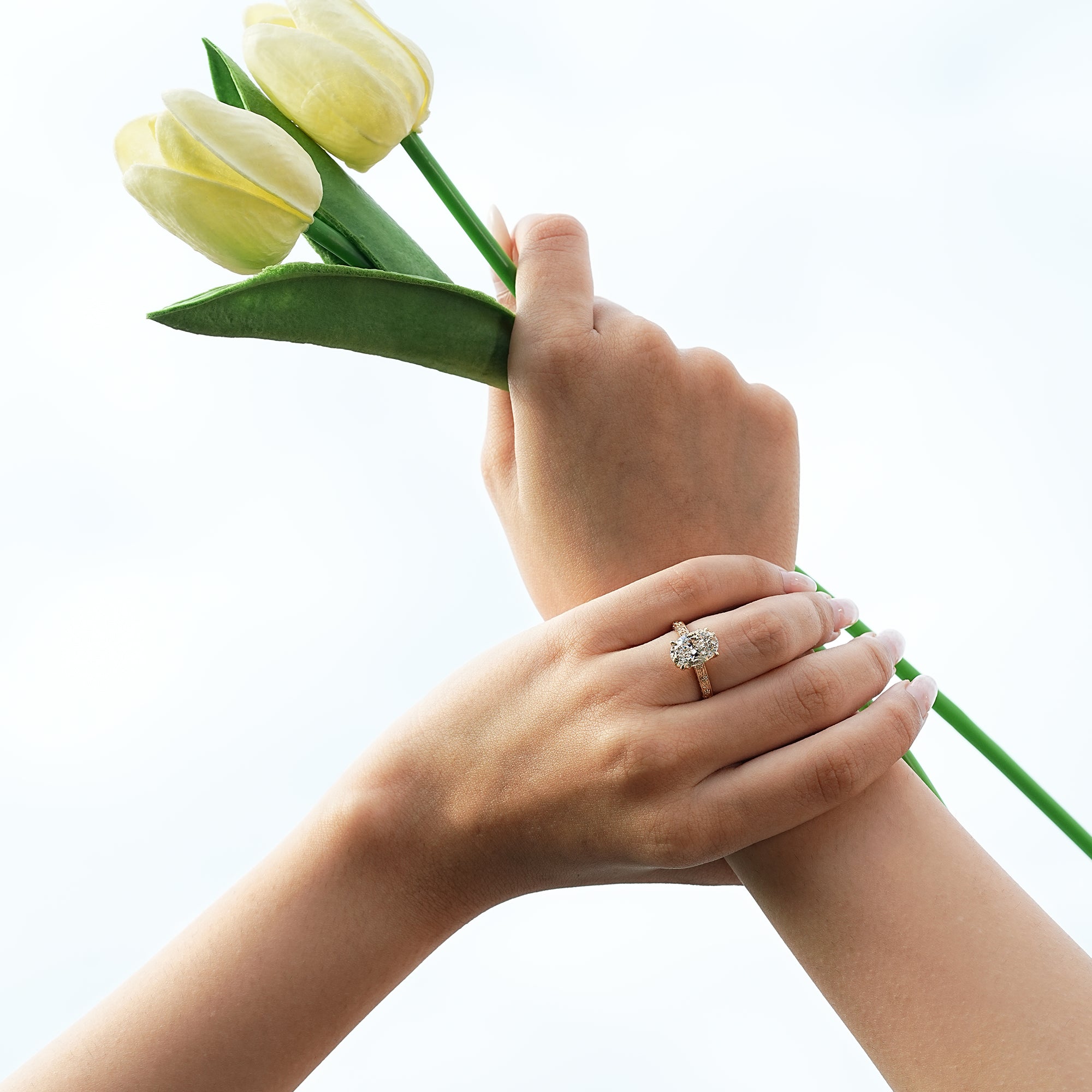 Oval Cut Nature Inspired Engagement Ring In Euro Shank