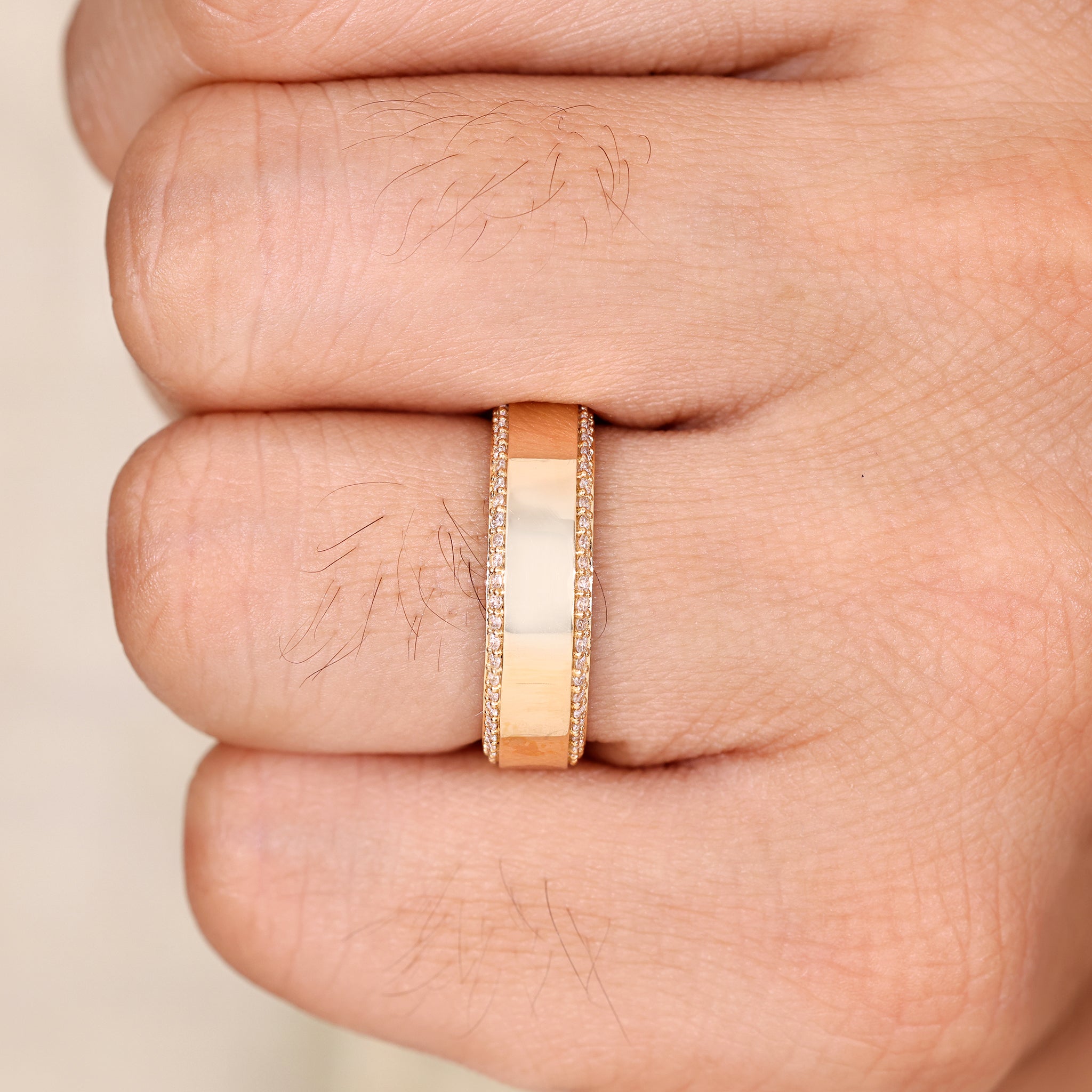 Handmade men’s band with lab grown diamond stones.
