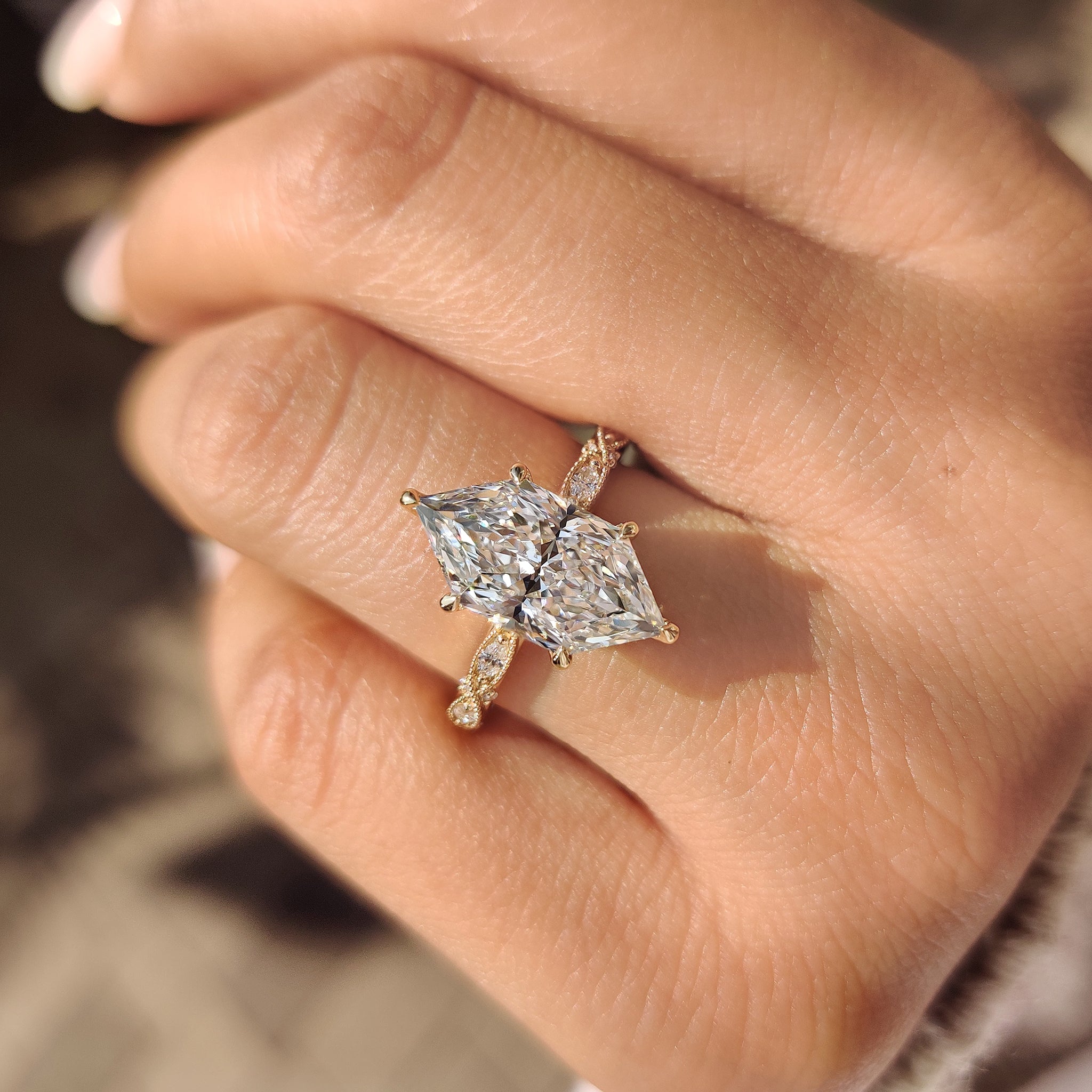 Lab grown diamond dutch marquise ring with vintage style
