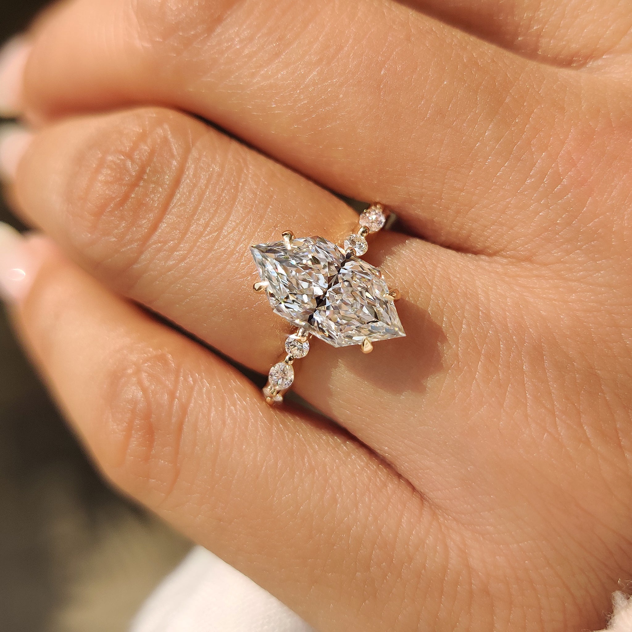 Four claw prong dutch marquise diamond ring handmade.
