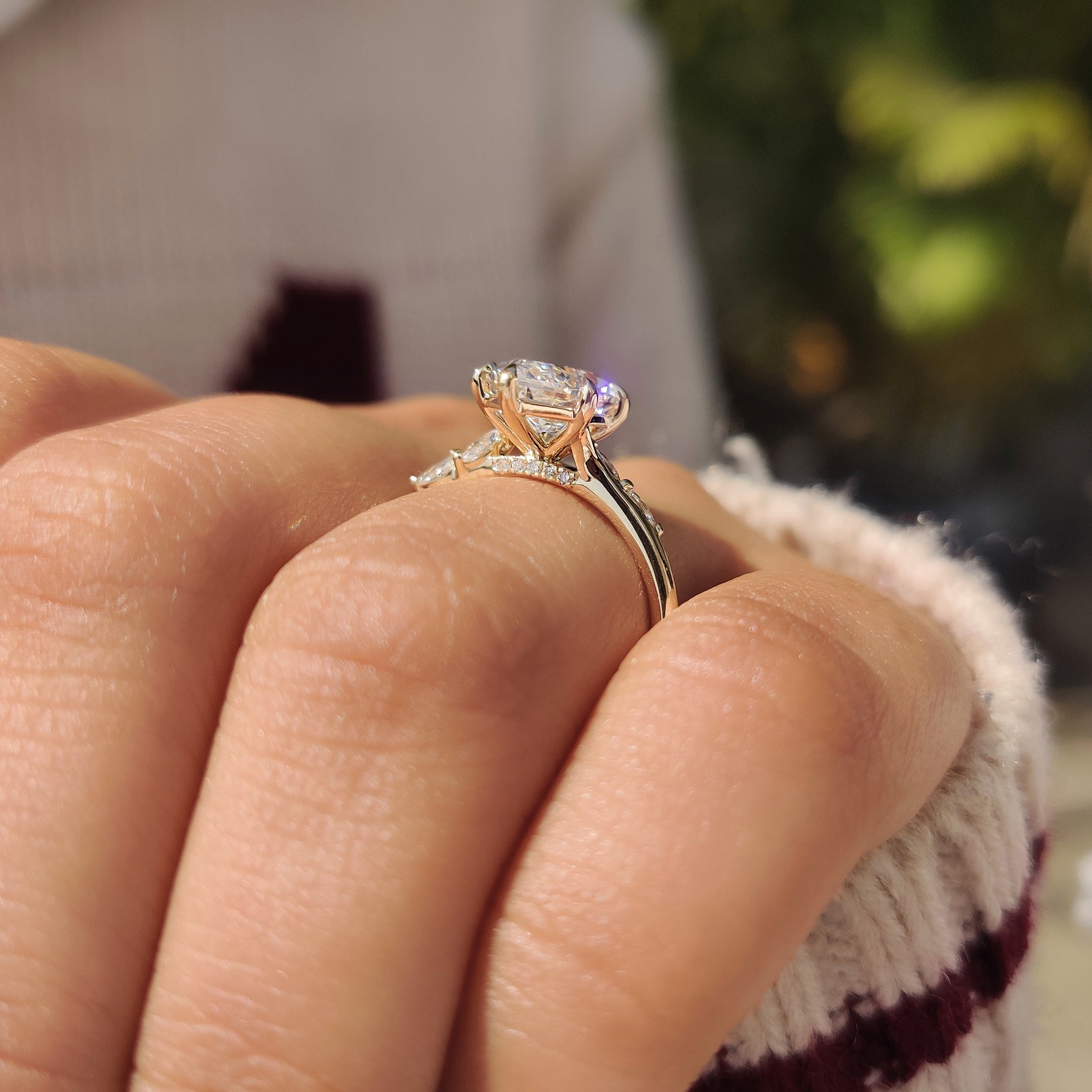 Six claw prong dutch marquise diamond engagement ring.
