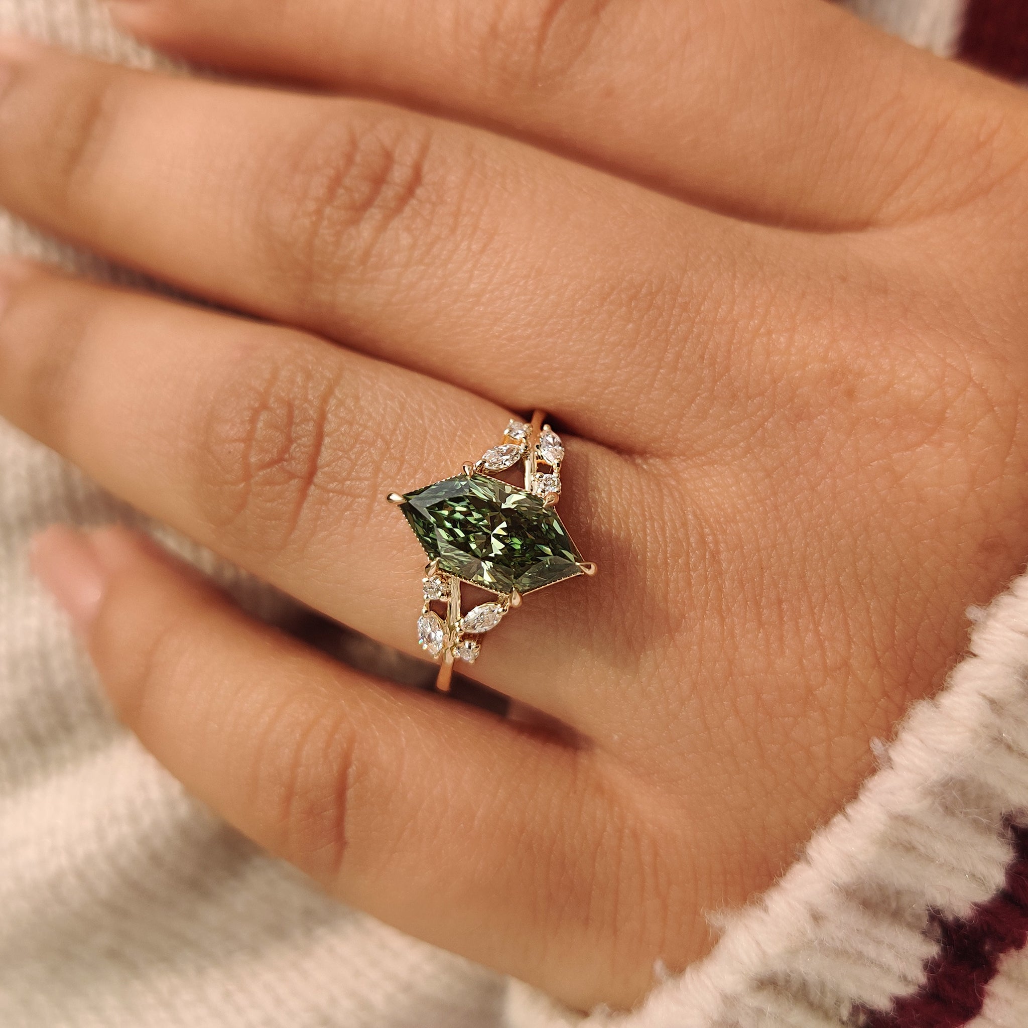 Nature inspired dutch marquise diamond ring design.
