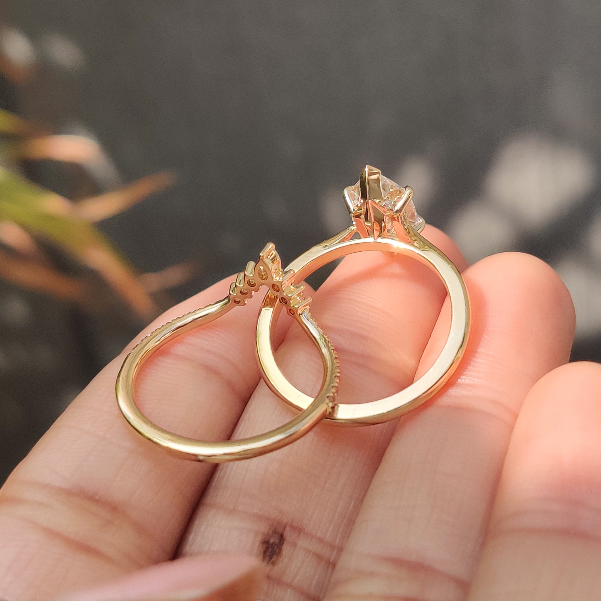 Lab grown diamond bridal set with hidden halo detail

