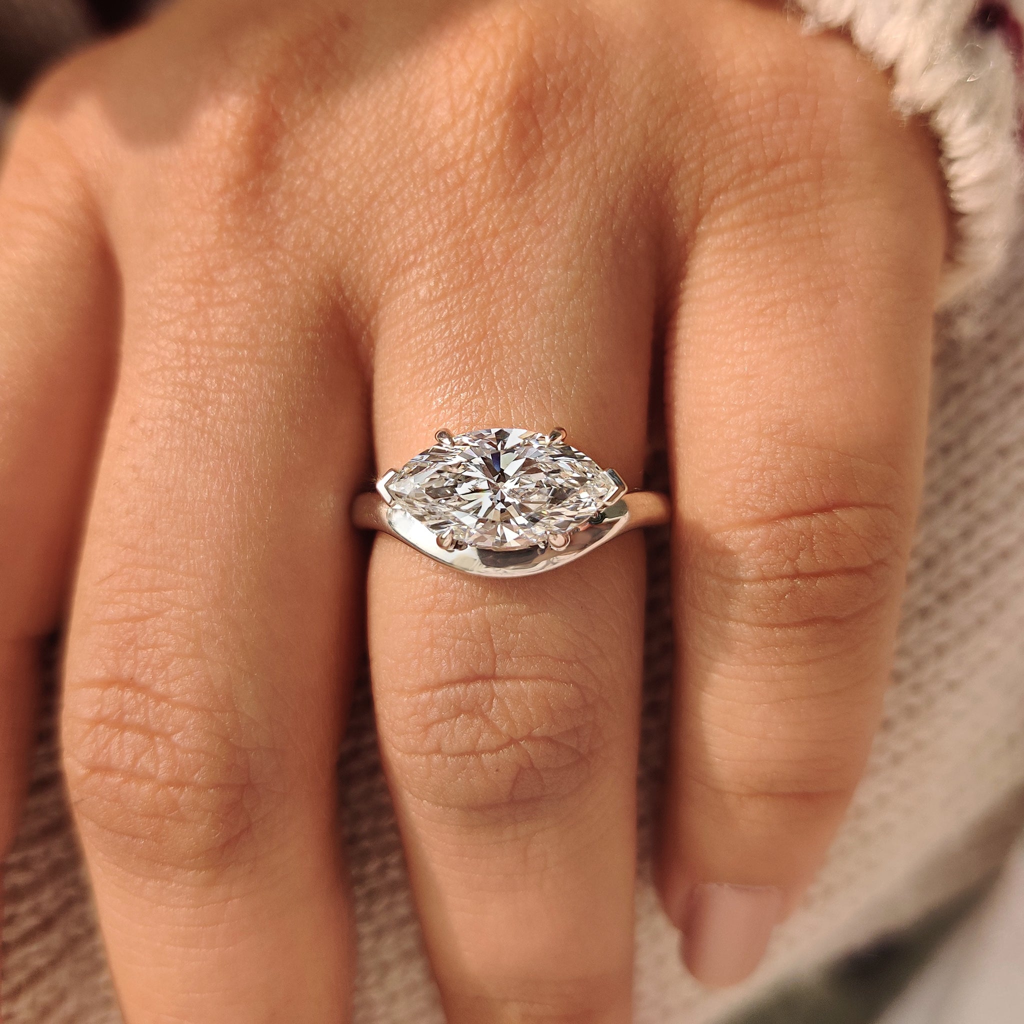 Lab grown marquise diamond engagement ring handmade design
