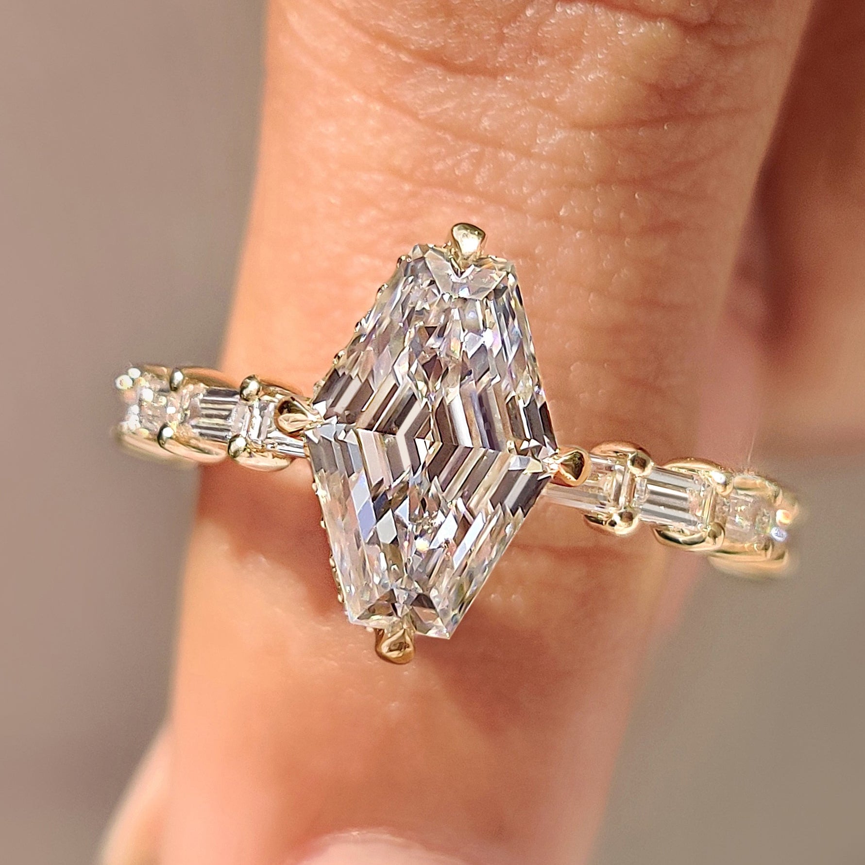 Step Cut Riing Shop Squashed Hexagon Step Cut Ring in Hidden Halo Style