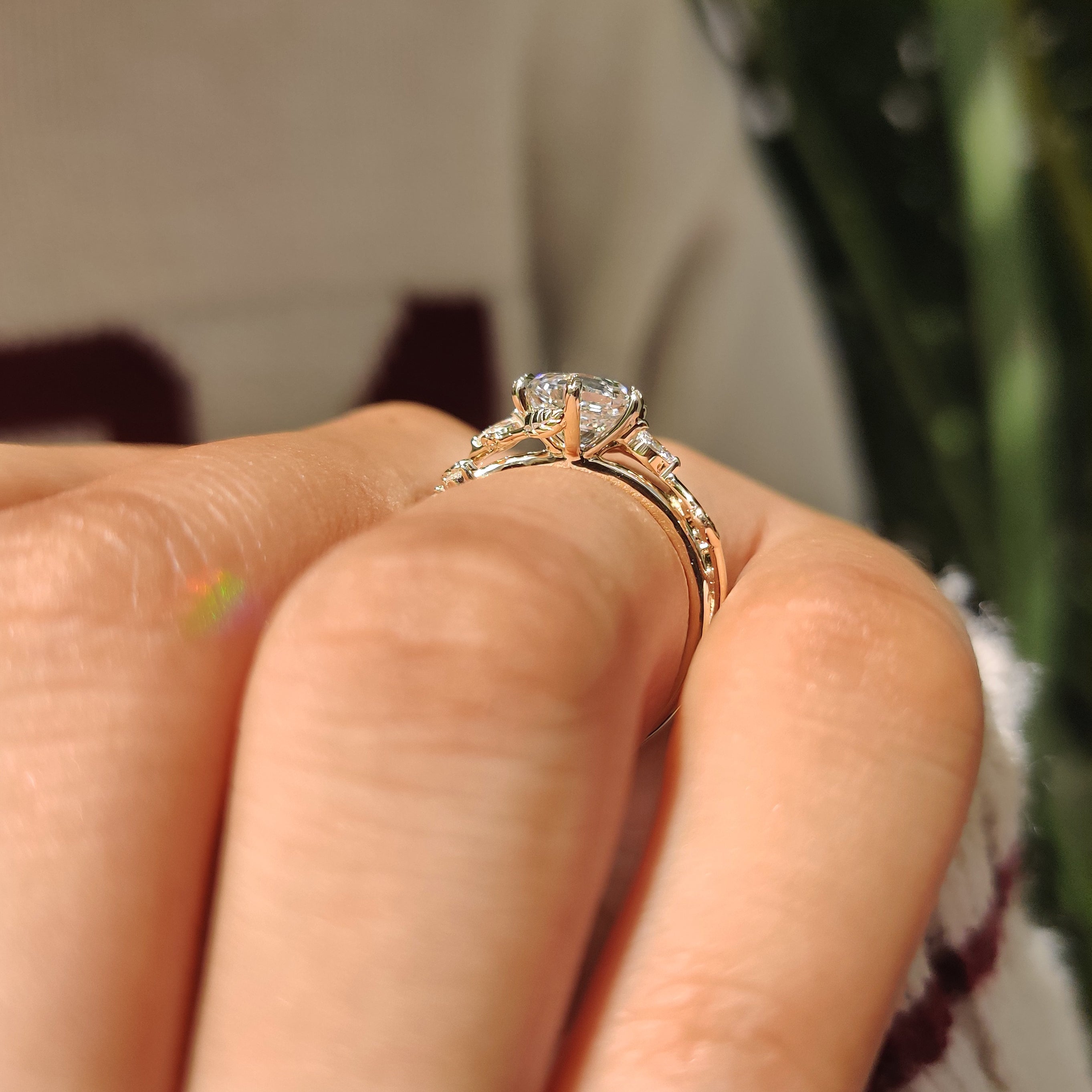 Lab grown hexagon ring with marquise and round accents
