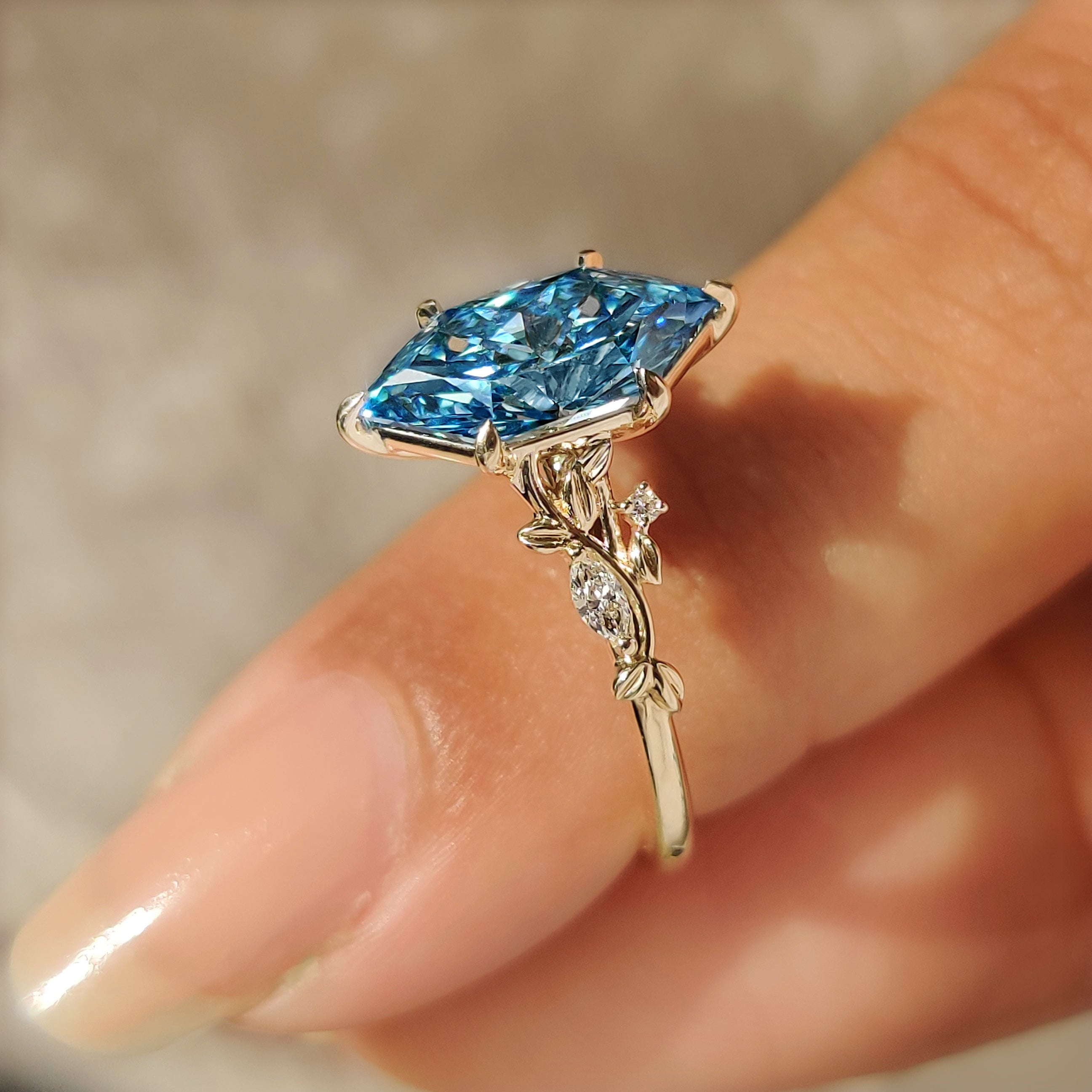 Handmade nature inspired ring with six claw prong setting
