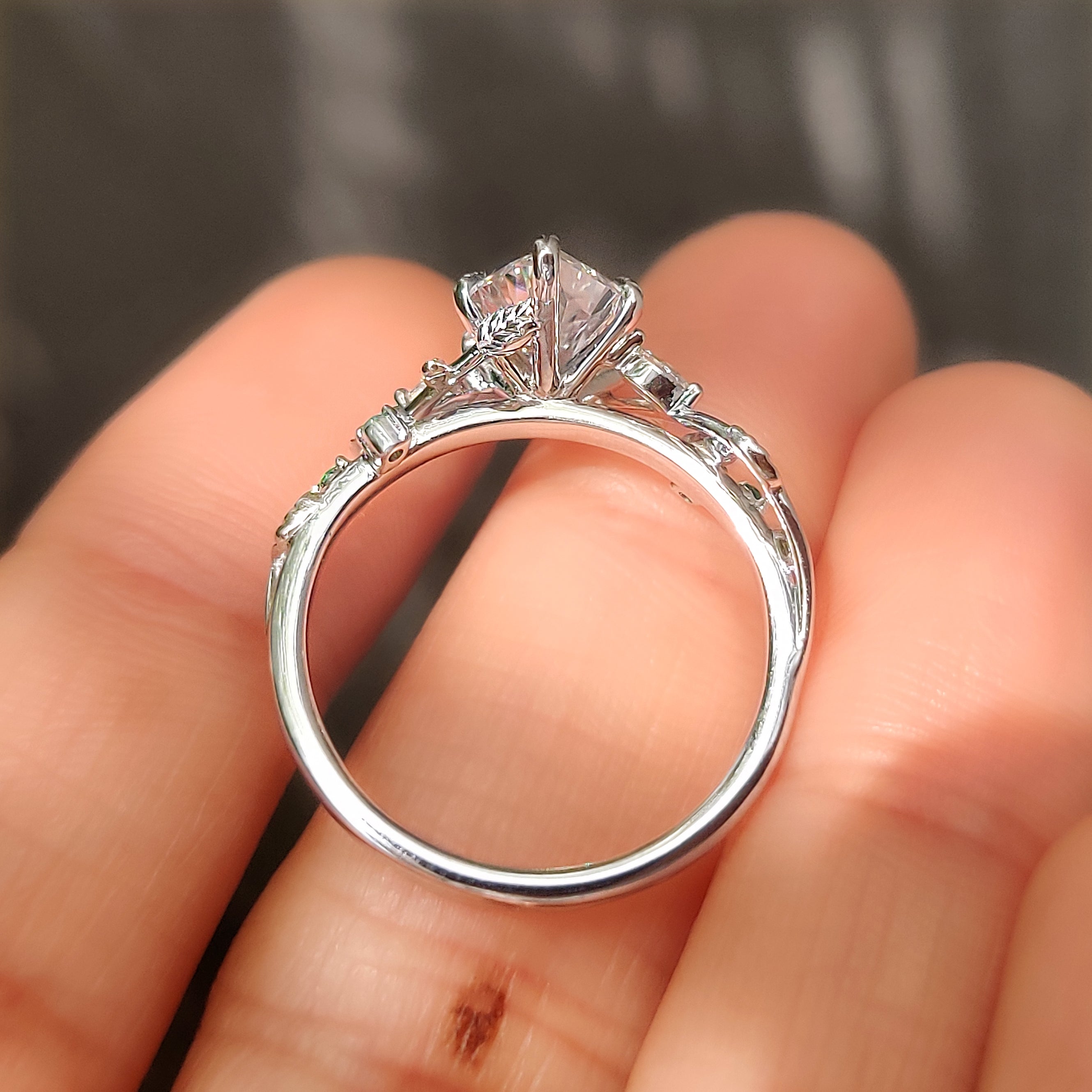 Dutch marquise engagement ring with six leaf prong setting

