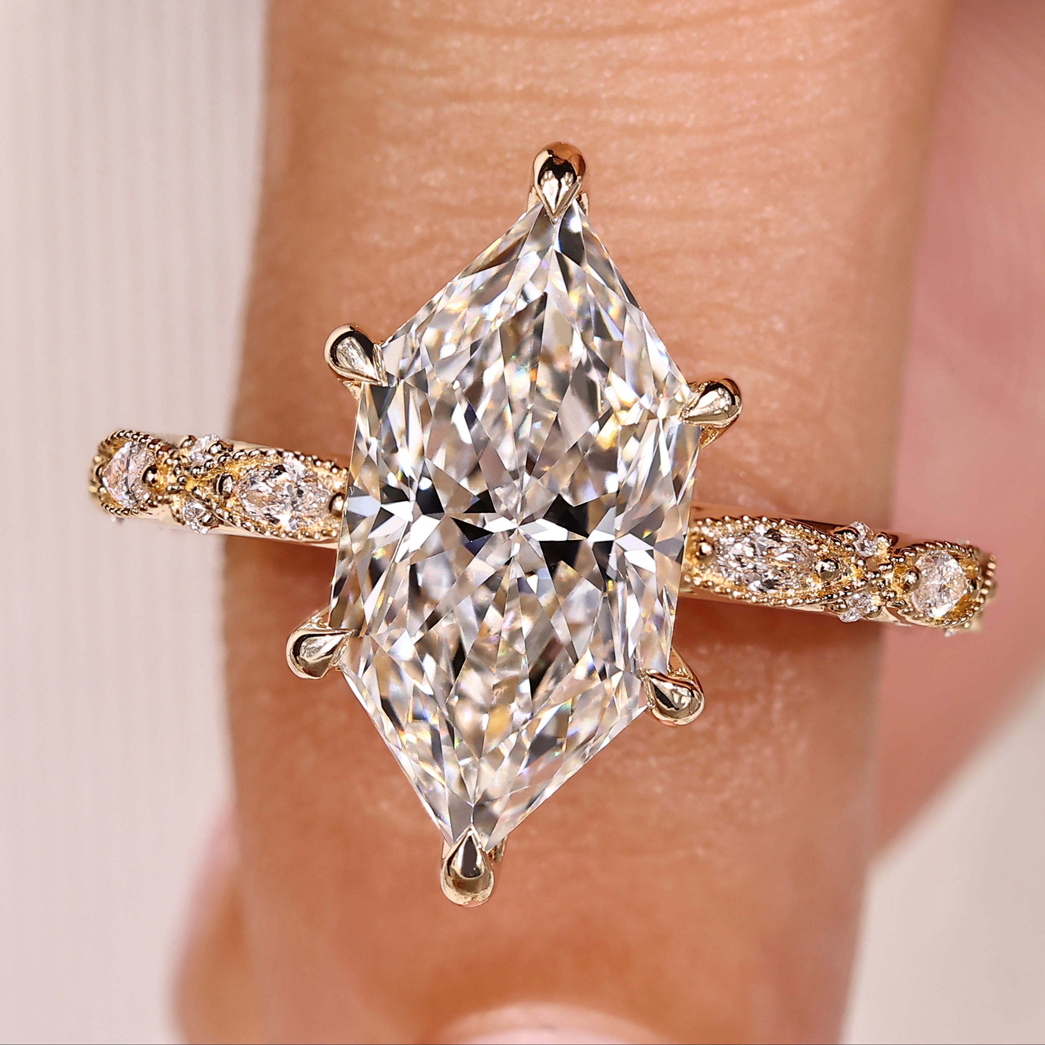 Vintage inspired engagement ring with dutch marquise center diamond
