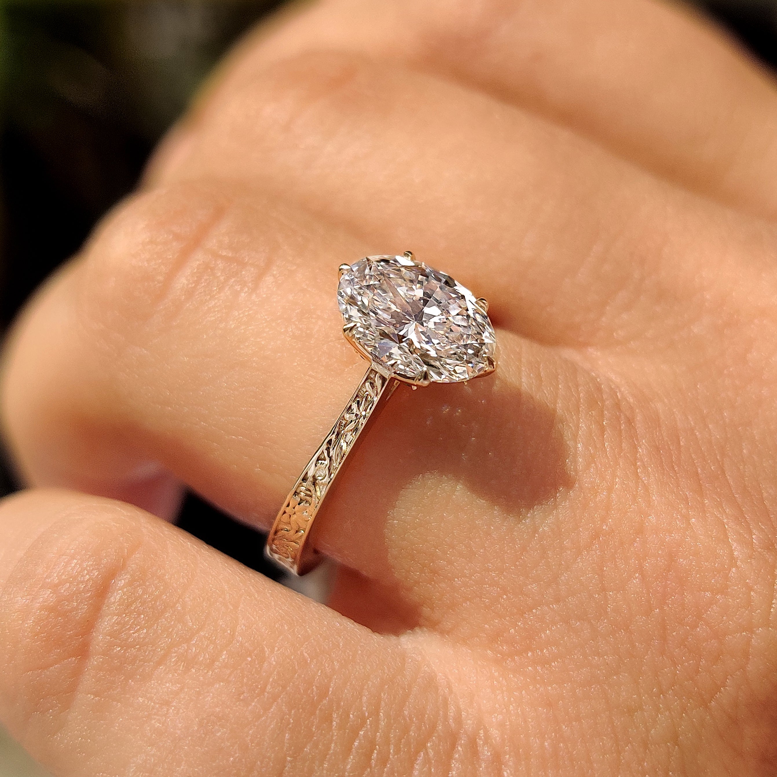 Handmade Oval Diamond Ring with Six Claw Prongs

