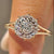 Portuguese cut diamond solitaire engagement ring with split shank.
