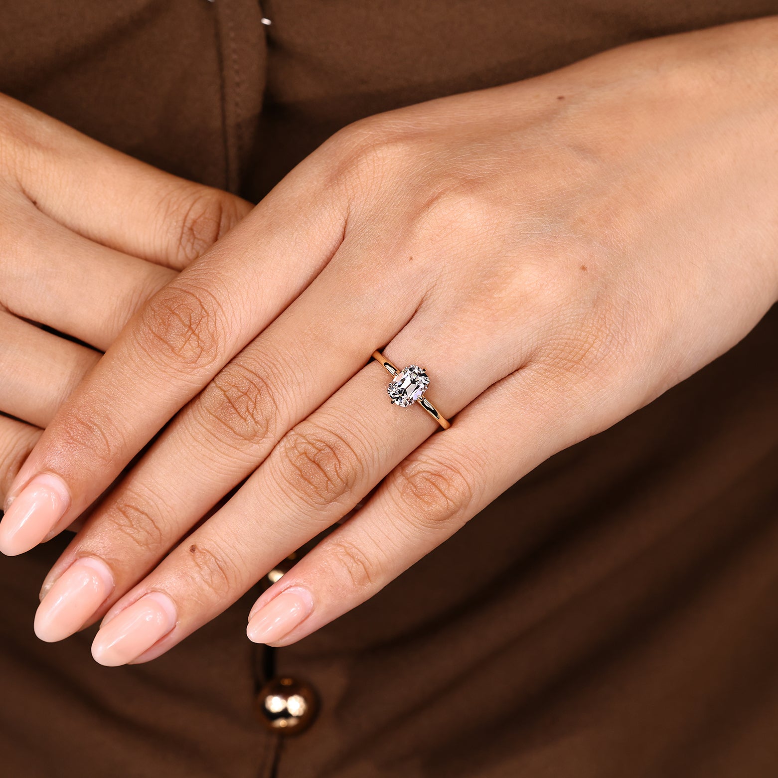 Carat diamond cushion ring with compass claw prong setting
