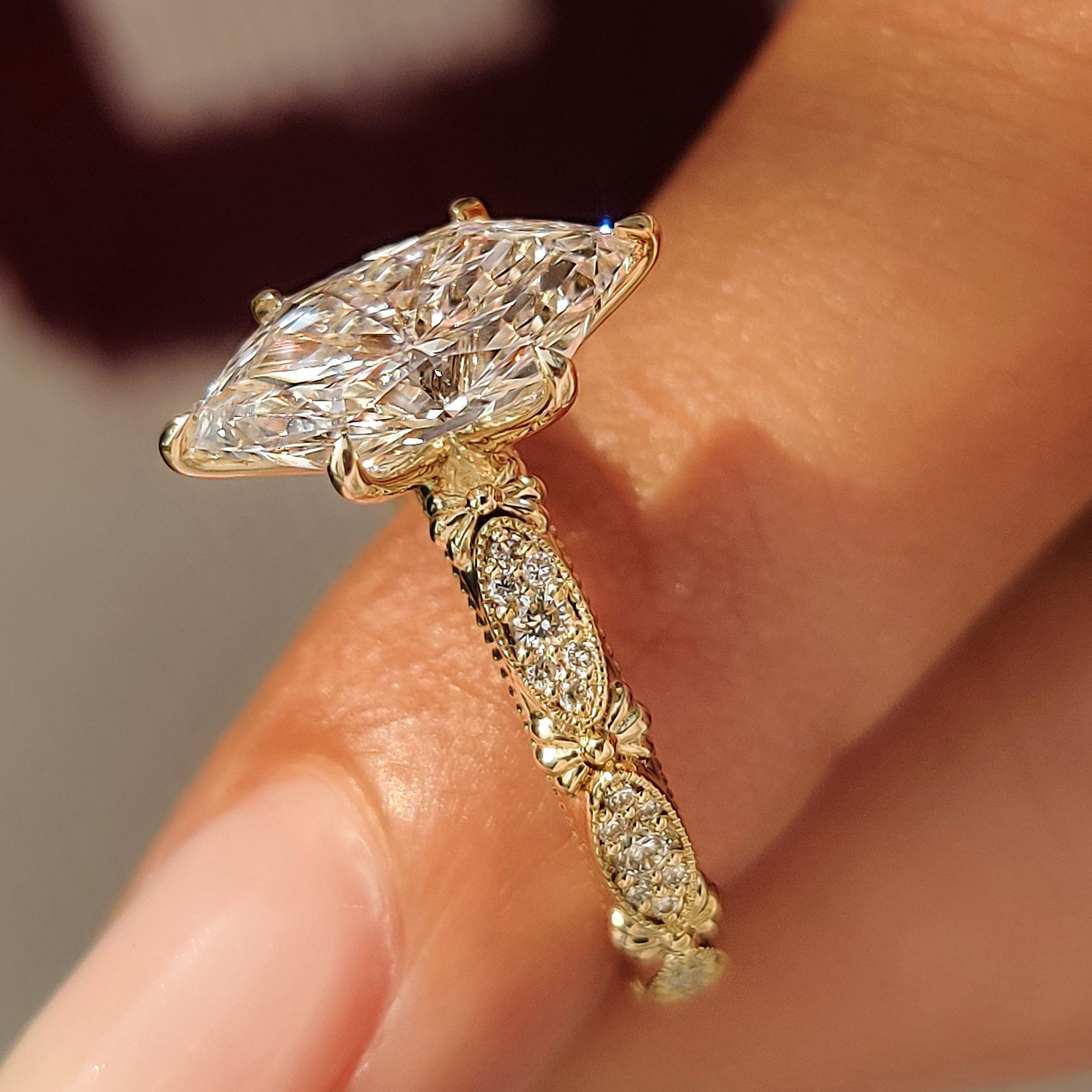Milgrain edges on a vintage Dutch marquise ring.
