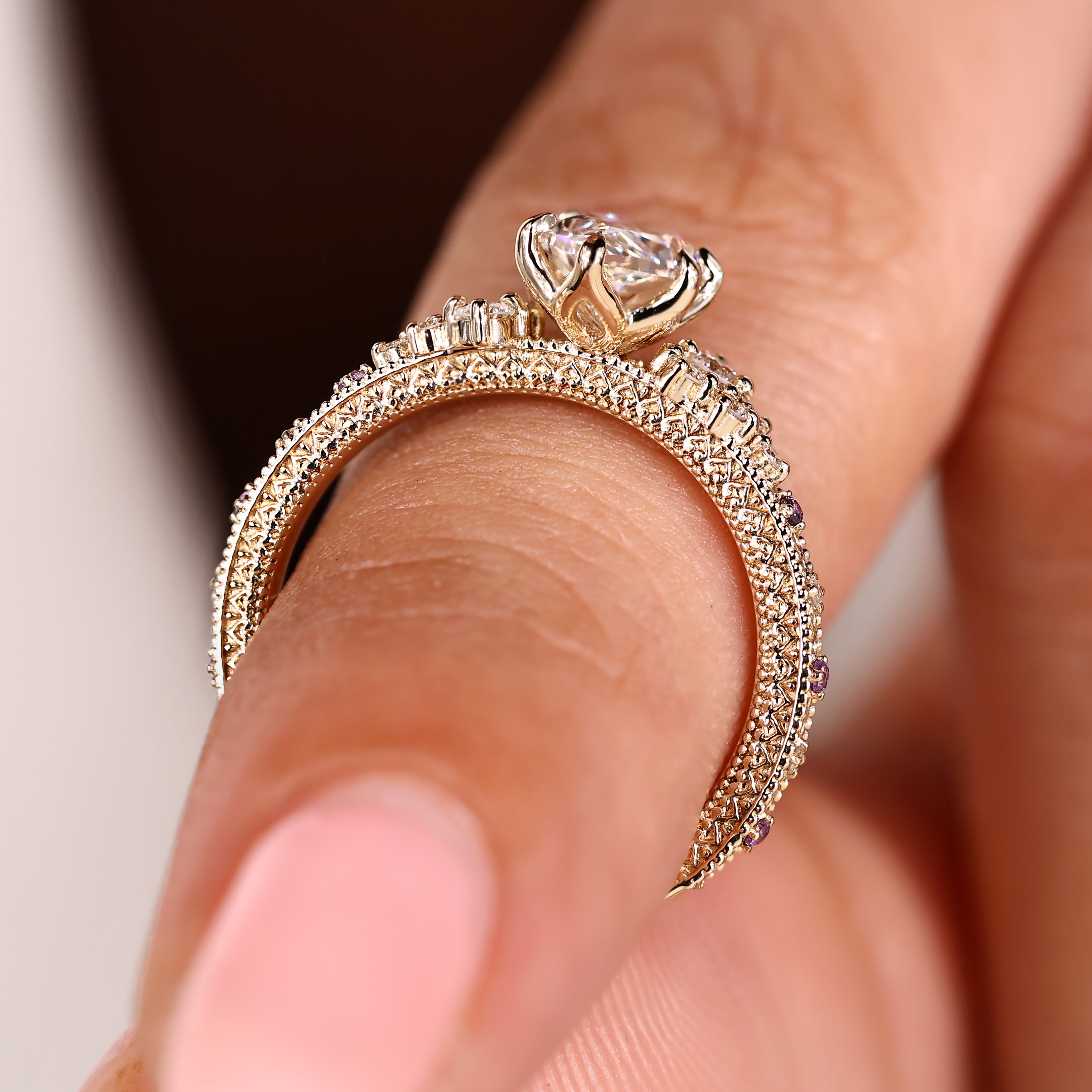 Lab grown diamond dutch marquise ring with round side stones
