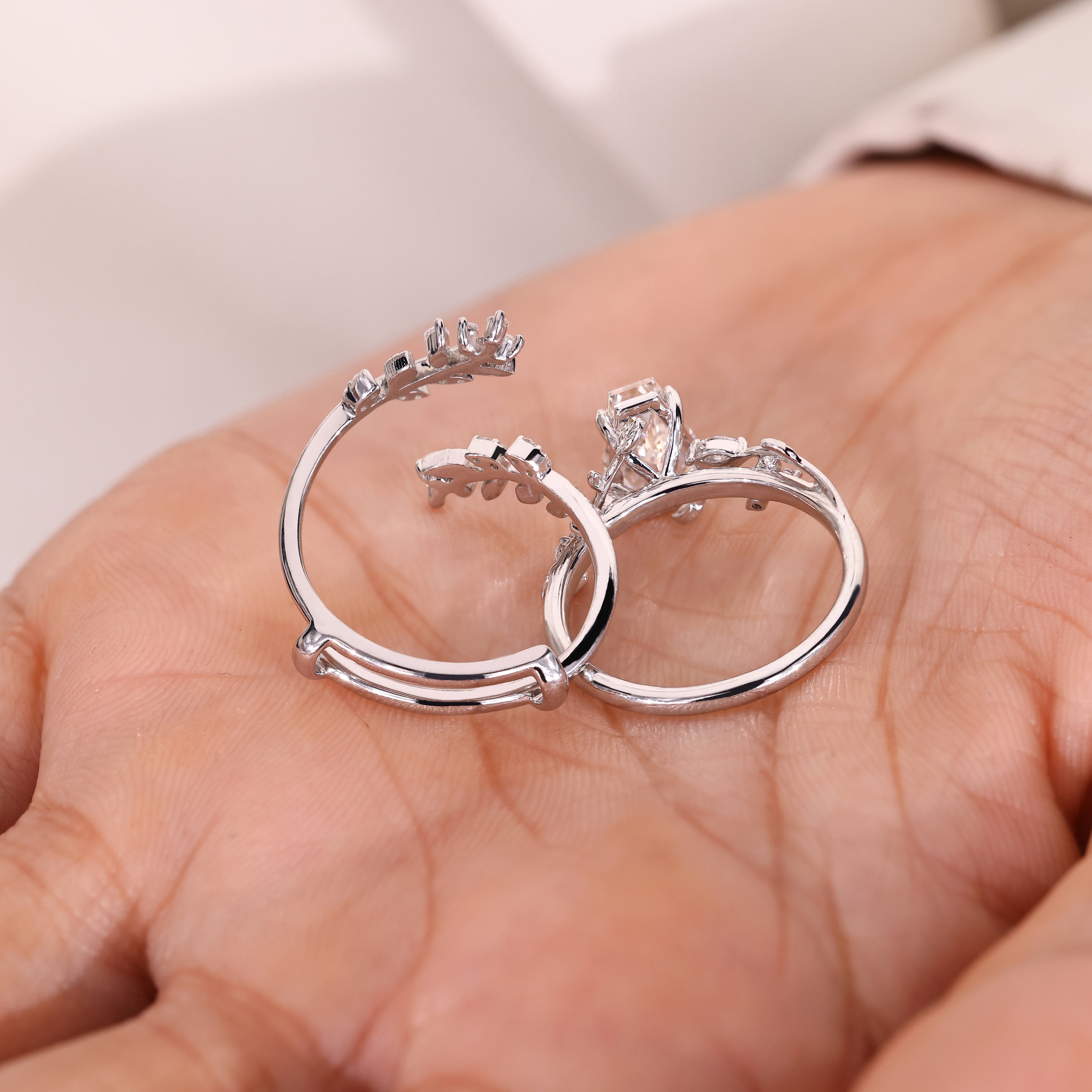 Coffin Wedding Ring with Marquise and Round Wedding Band
