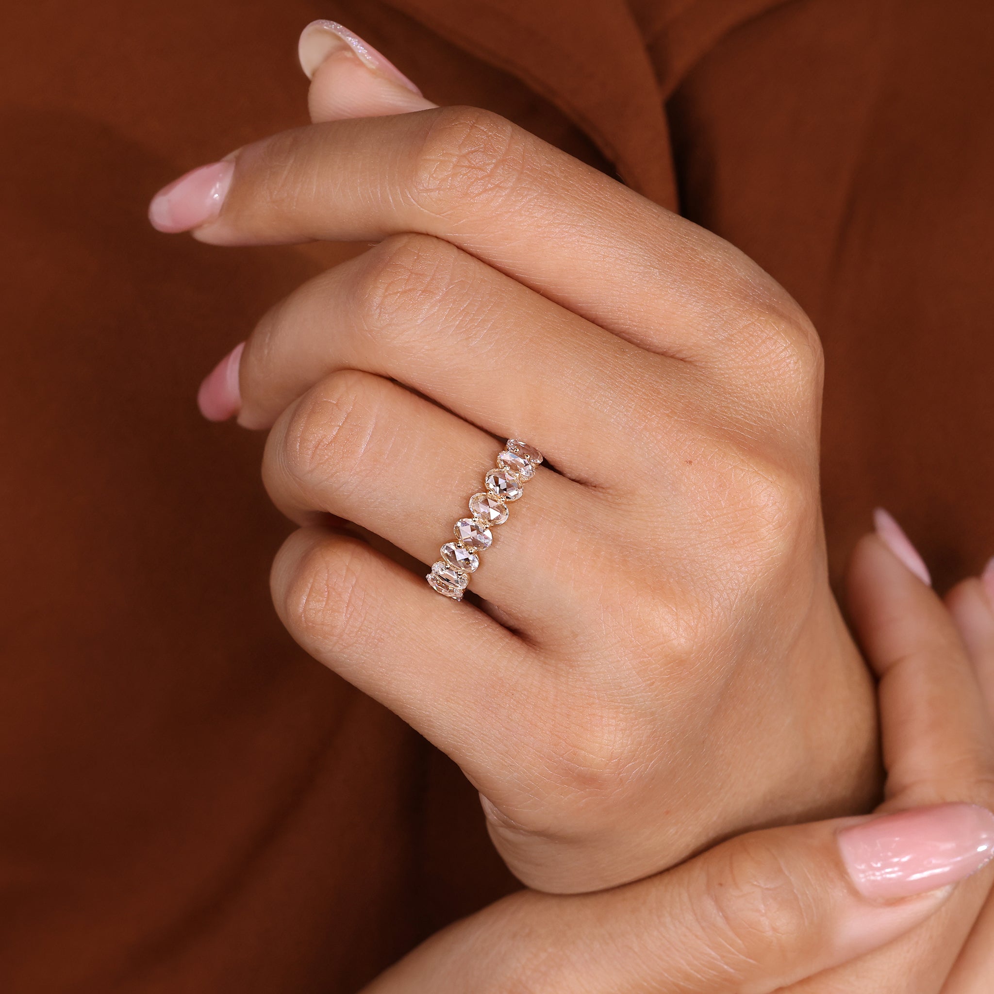 Lab grown oval rose cut Diamond Eternity Band
