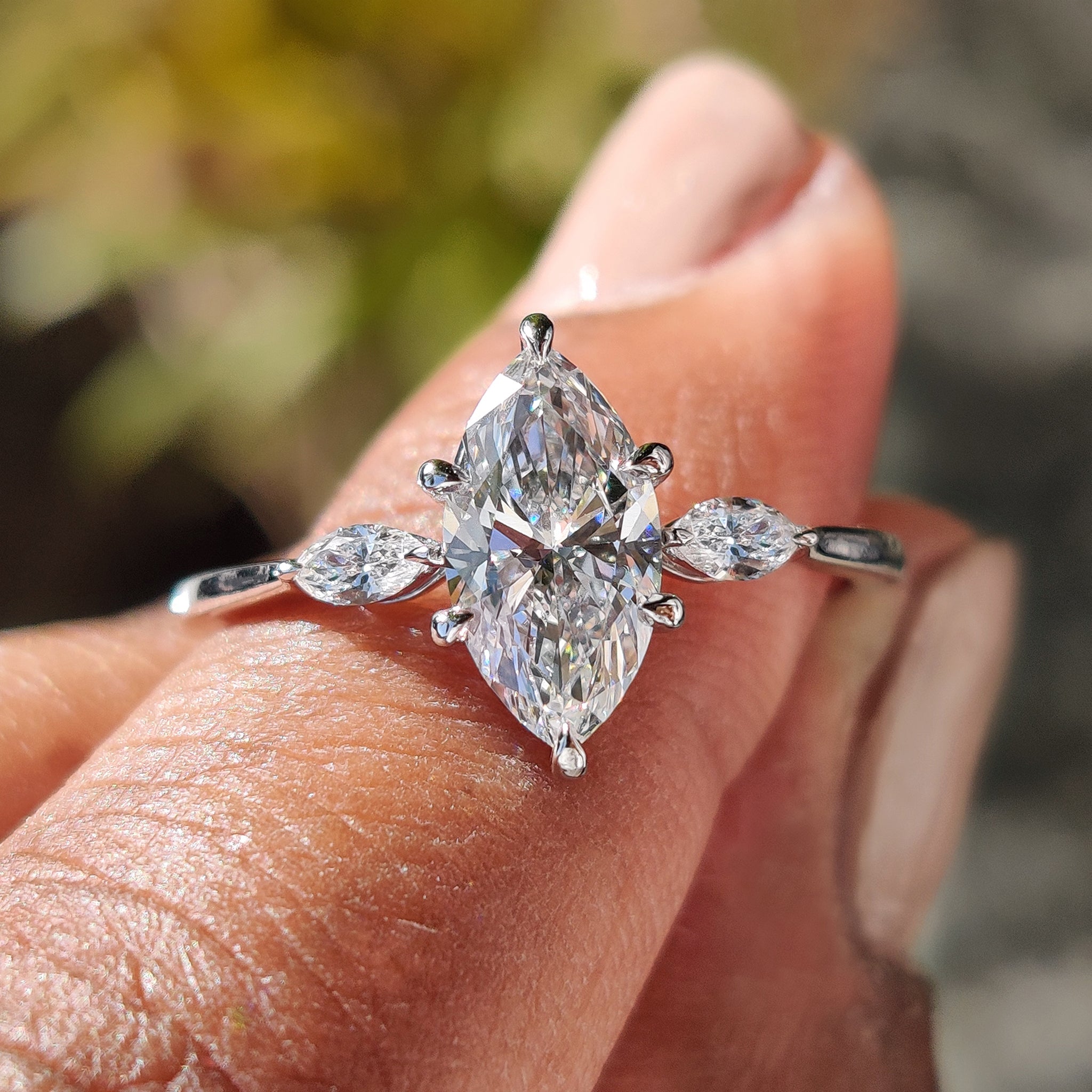 Marquise engagement ring with a stunning center diamond.