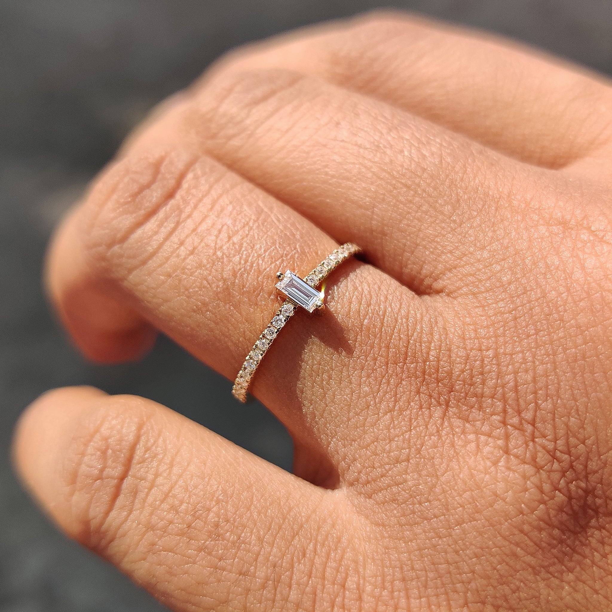 Baguette diamond ring with sleek and elegant design.
