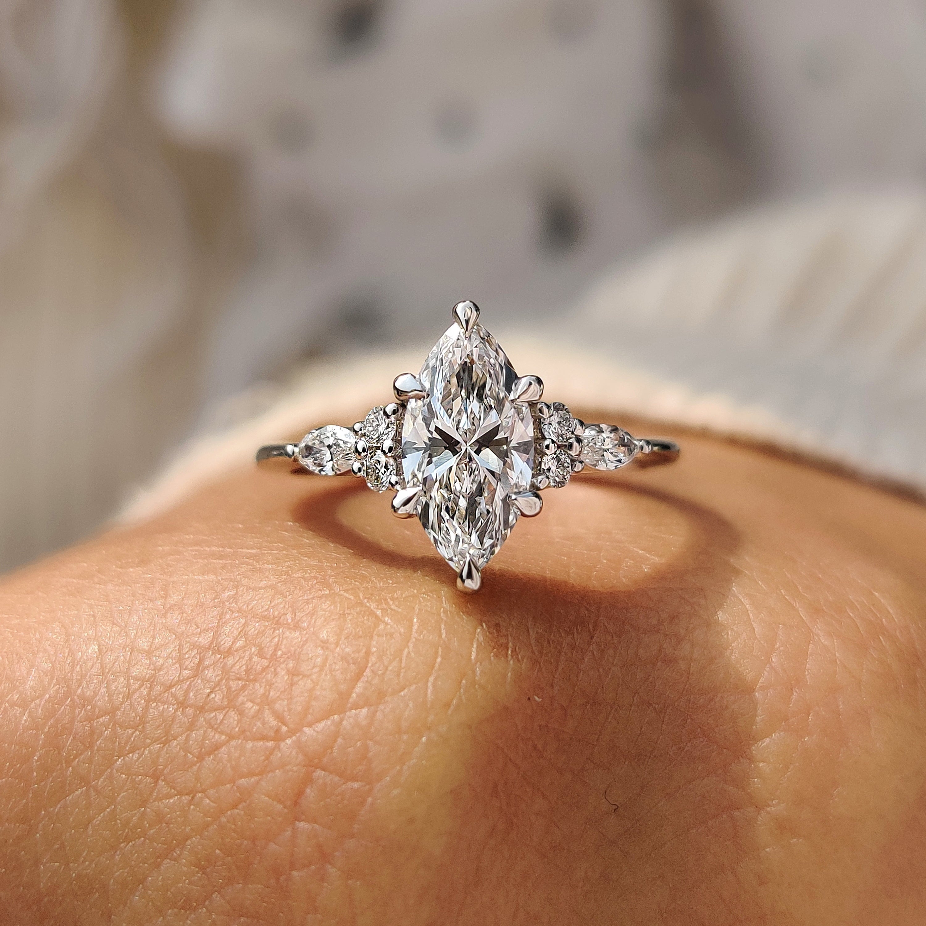Lab grown marquise diamond ring with stunning design.