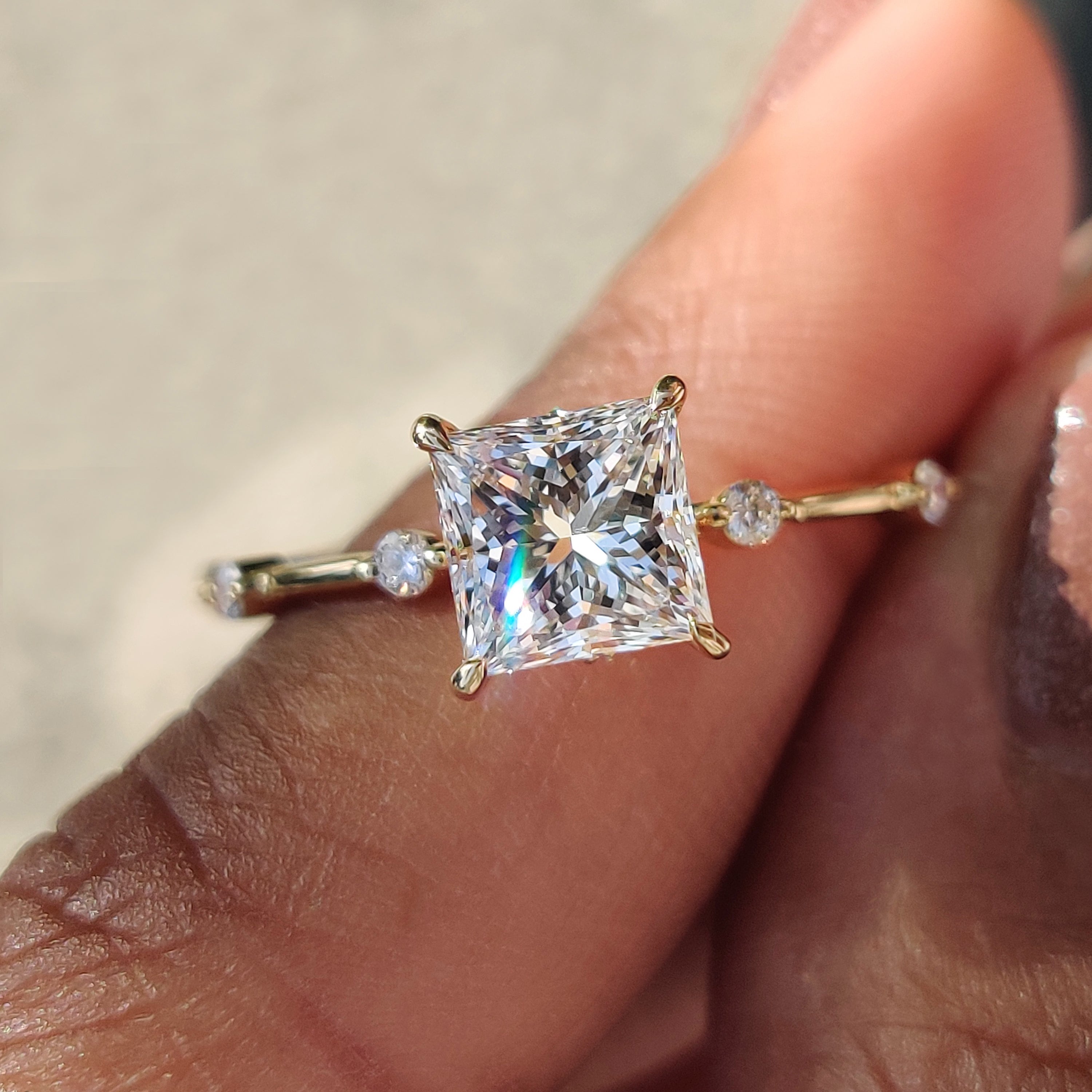 Princess Cut Diamond Ring In Distance Pave Setting