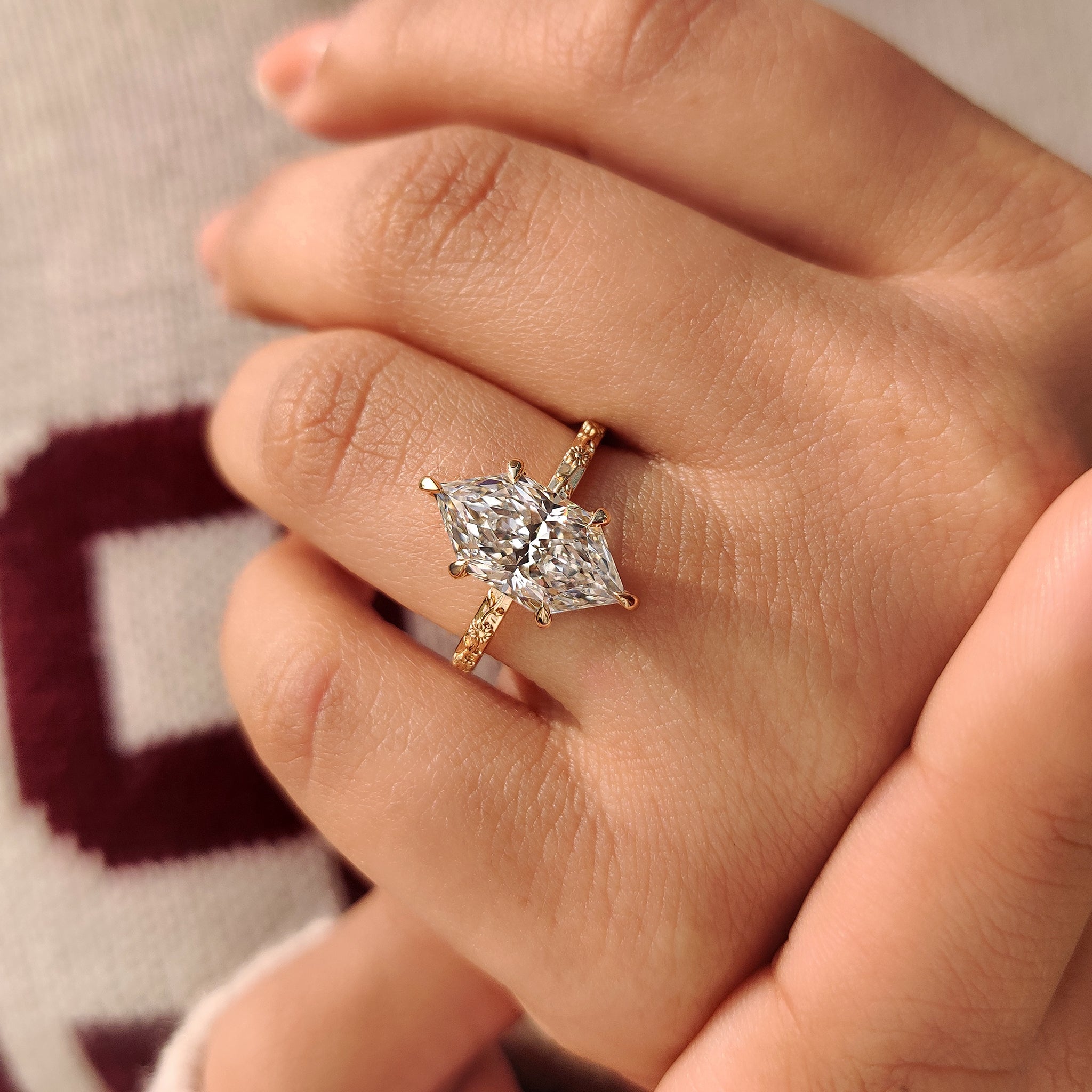 Dutch marquise engagement ring with secure six claw prongs