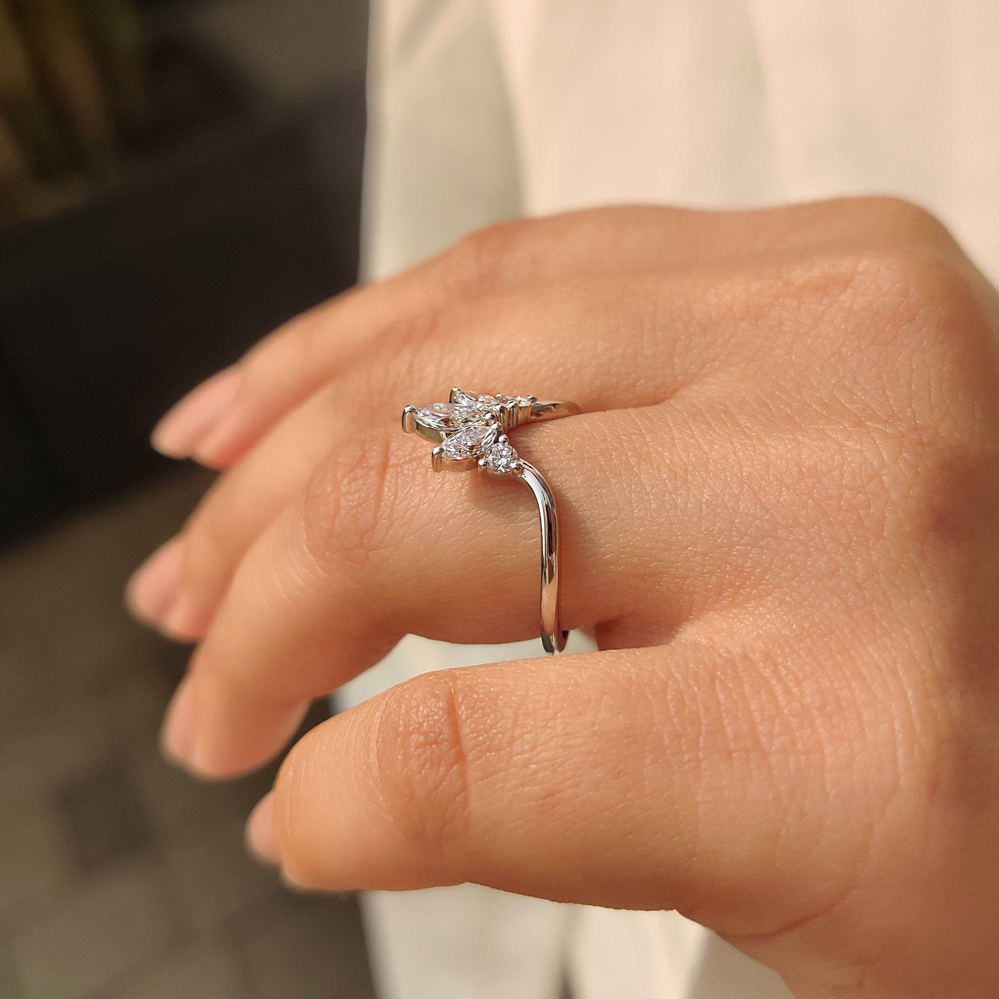 U Shape Curved Wedding Band with Marquise and Round Diamonds