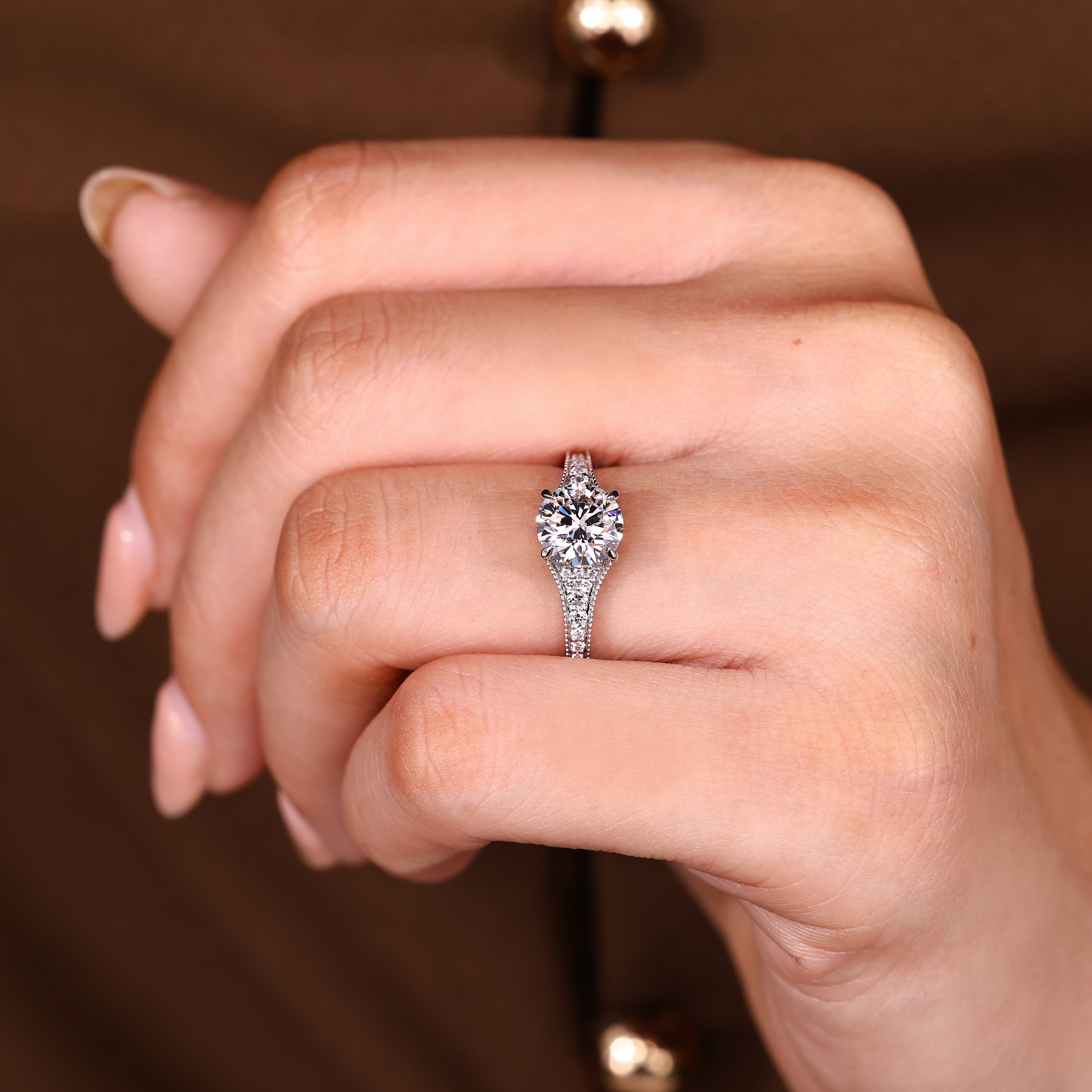 Round lab grown diamond engagement ring
