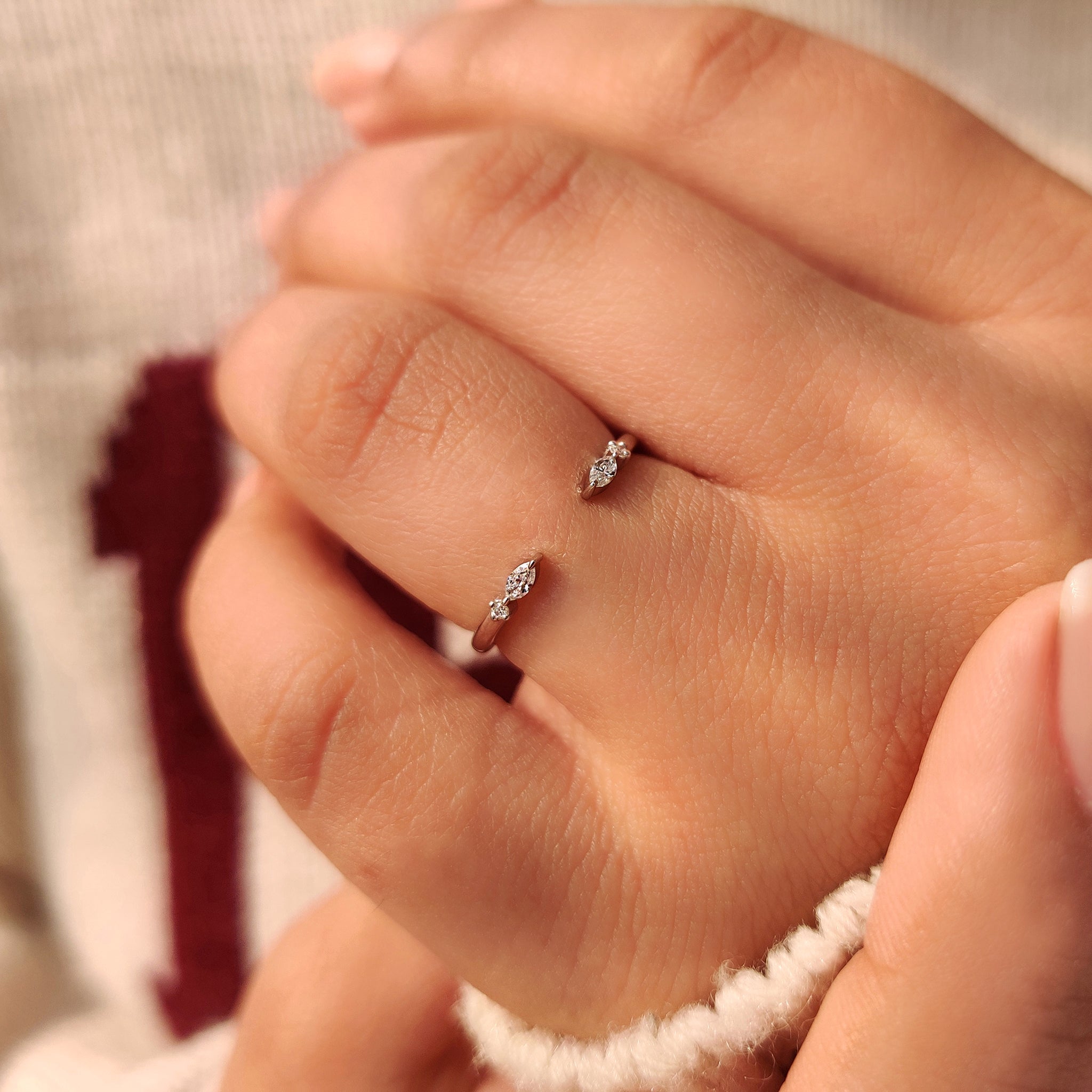 Lab grown marquise and round diamond open gap band.
