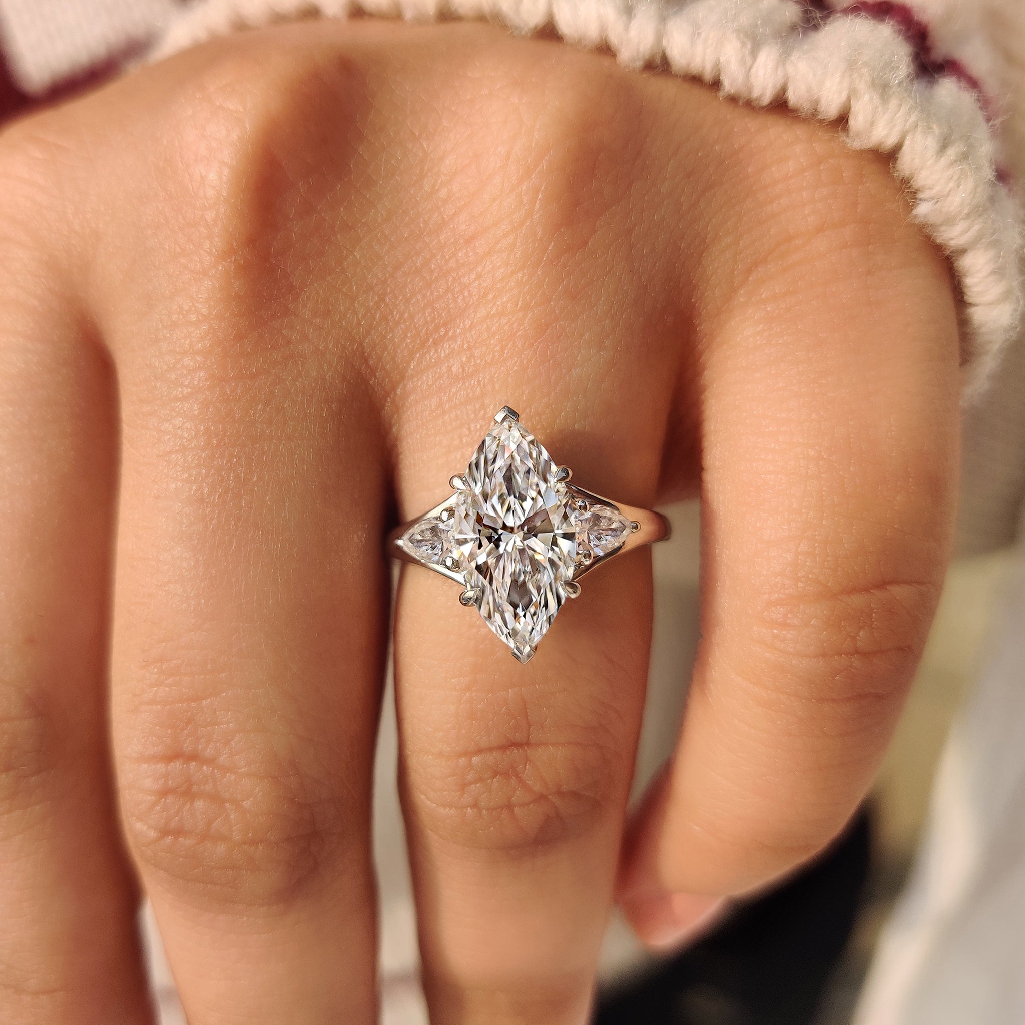 Lab grown marquise diamond ring with split shank detail

