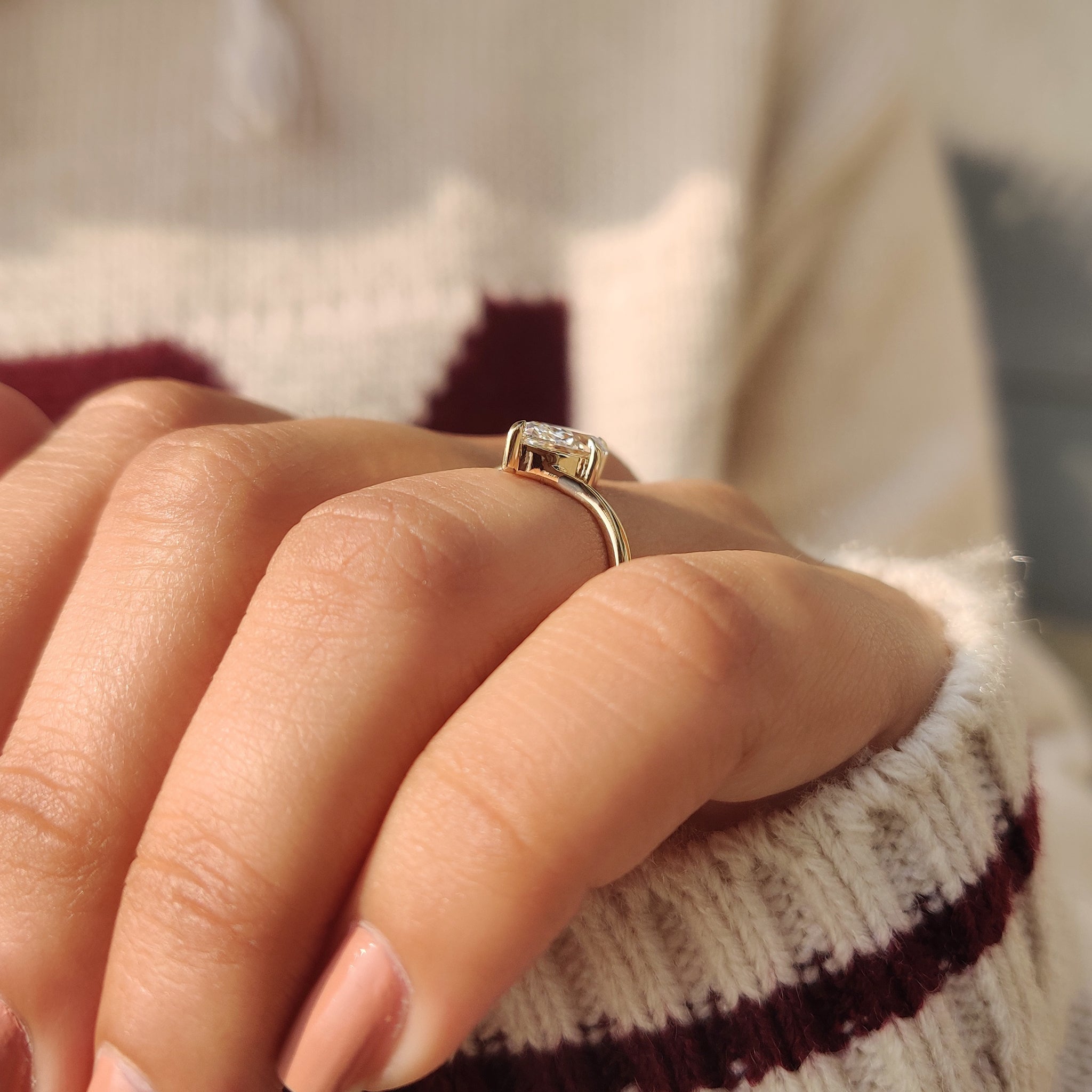 Solitaire marquise diamond ring crafted by hand
