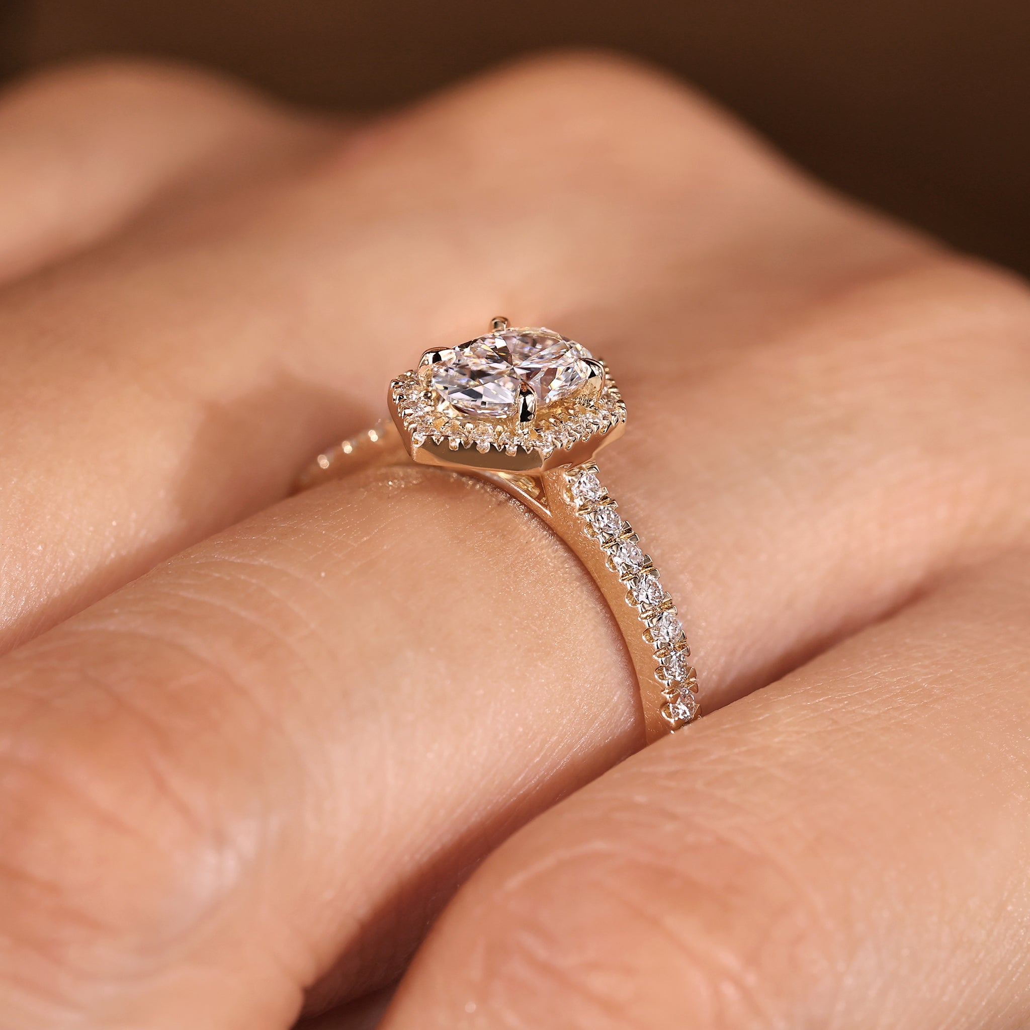 Oval Diamond Ring - Hexagon Halo Style