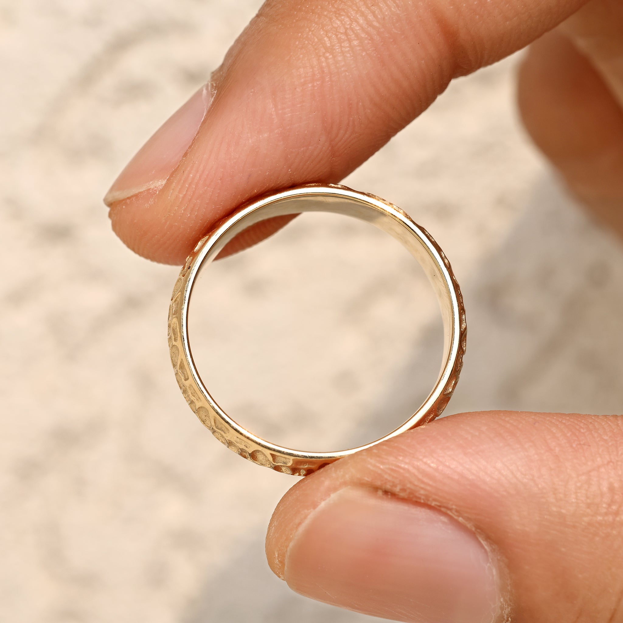 Men's engagement ring crafted by hand with hammer finish
