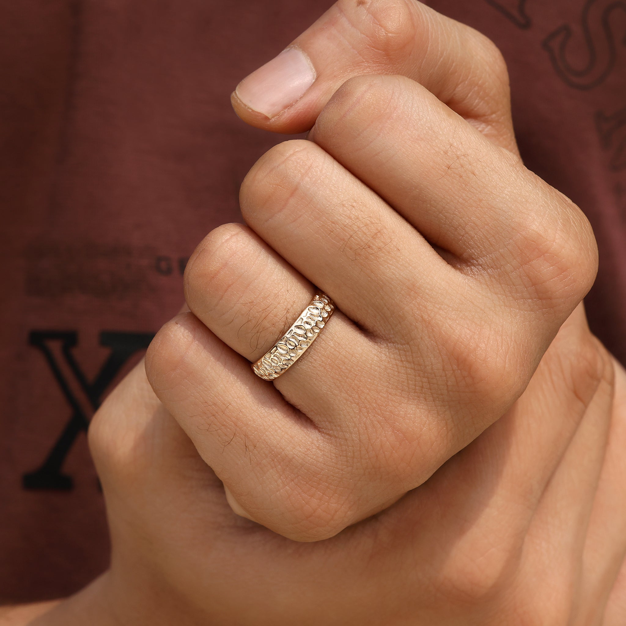 Classic men's engagement ring with bold hammer finish
