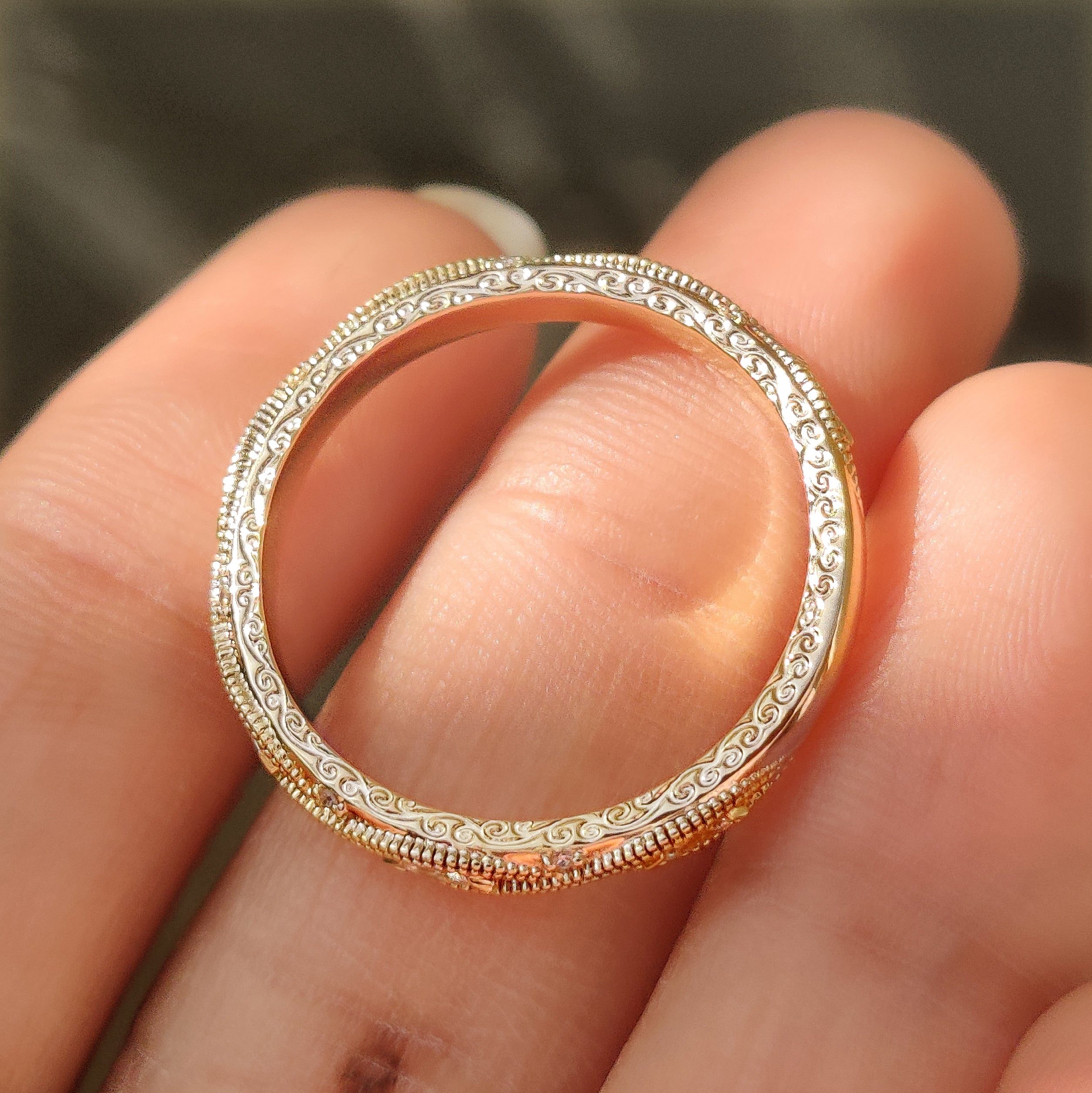 Full eternity diamond band with marquise shaped settings.
