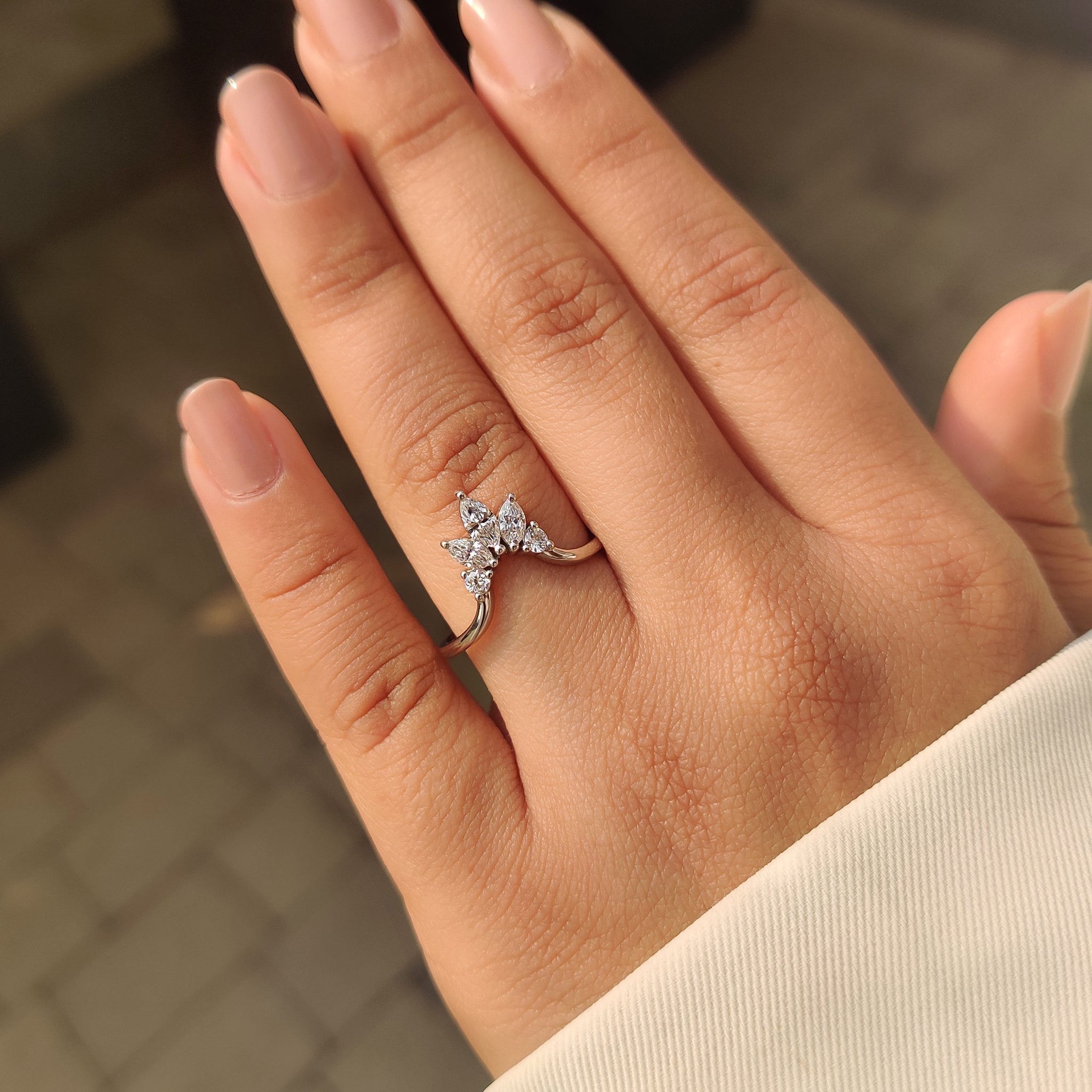 U Shape Curved Wedding Band with Marquise and Round Diamonds