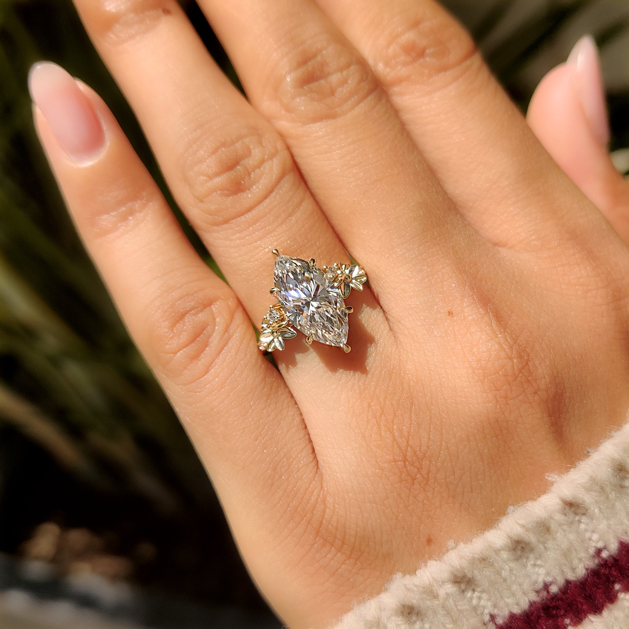 Handmade lab grown diamond ring with marquise center stone
