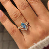Filigree design on a nature inspired blue Dutch marquise diamond ring.
