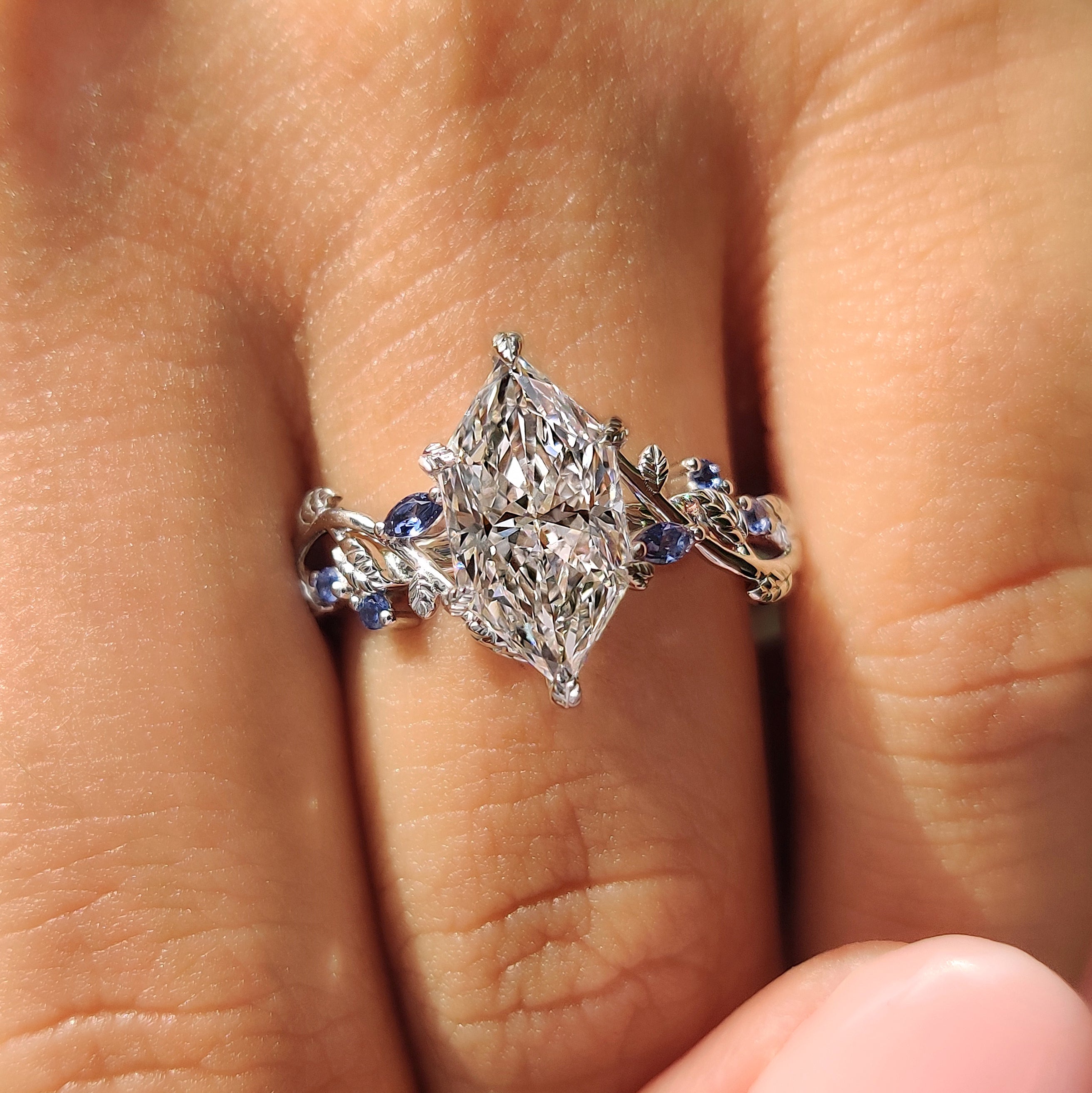 Dutch marquise diamond ring with leaf style prong setting
