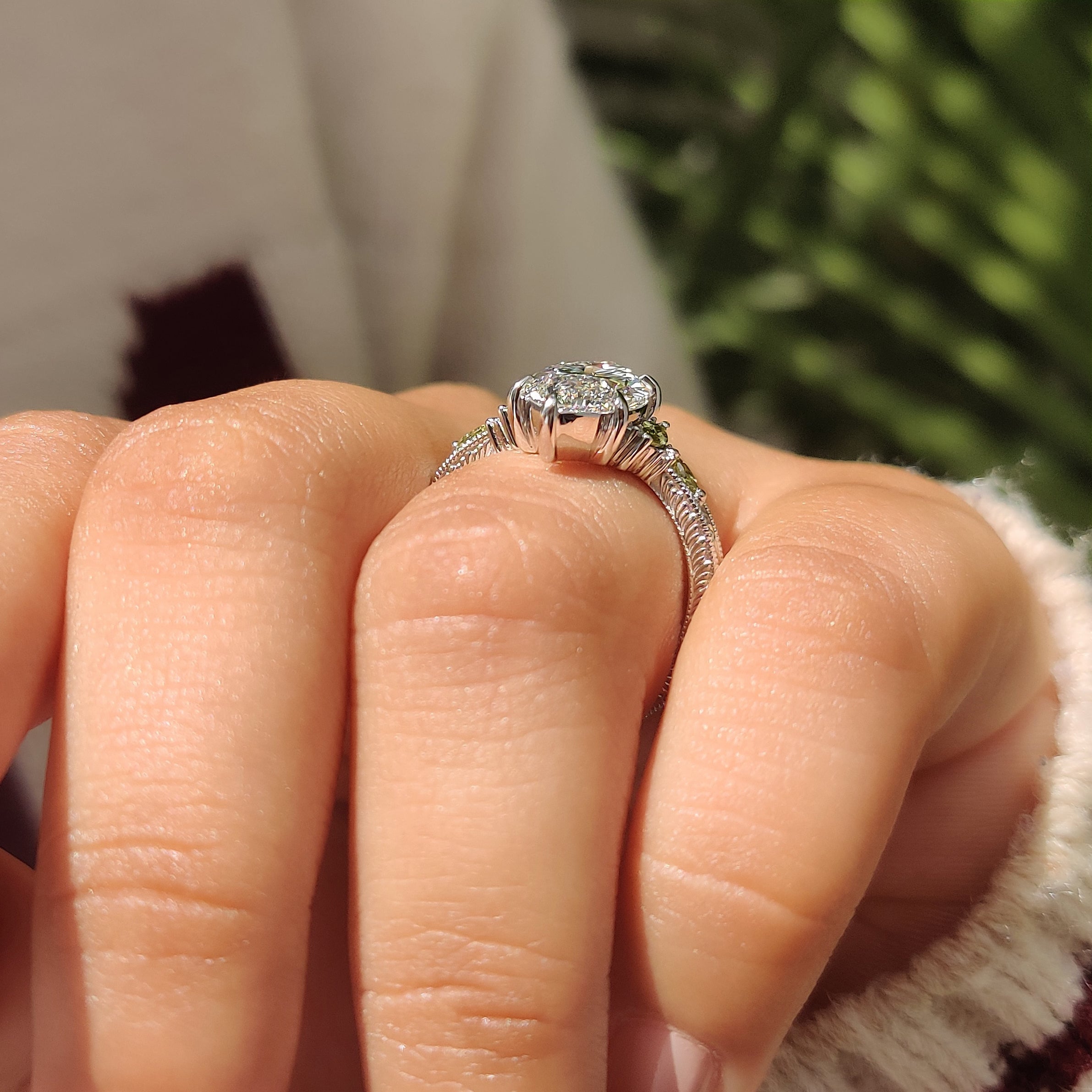 Marquise diamond ring with art deco and milgrain details
