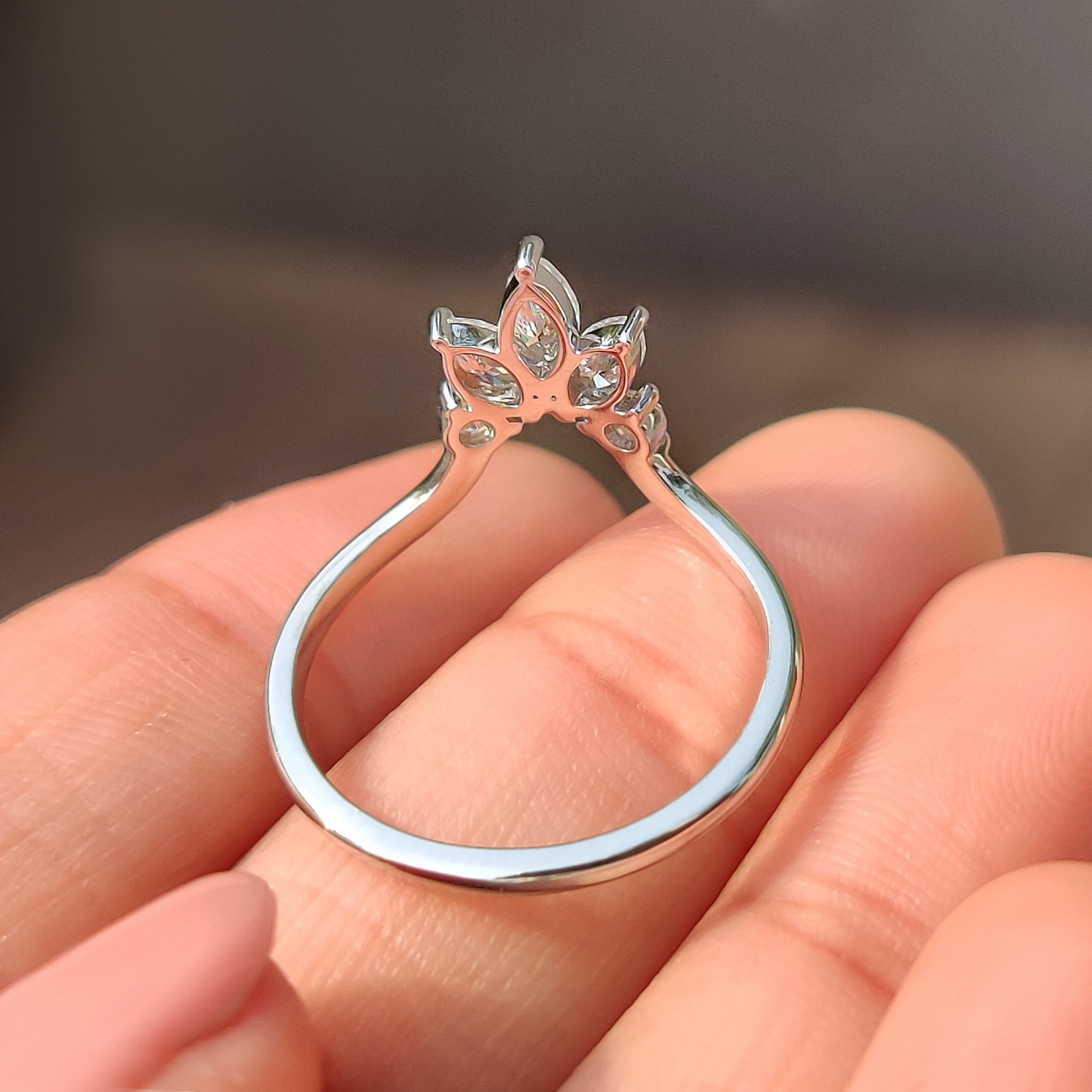 U Shape Curved Wedding Band with Marquise and Round Diamonds